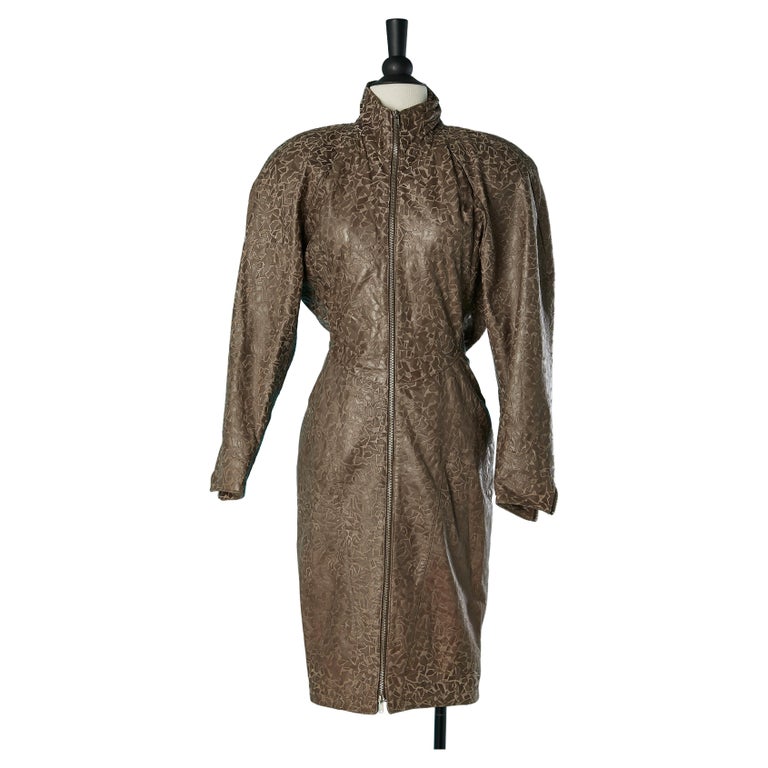 michael hoban leather dress Vtg 80's Michael Hoban Leather Dress Front Snaps Sheath Pencil XS/S