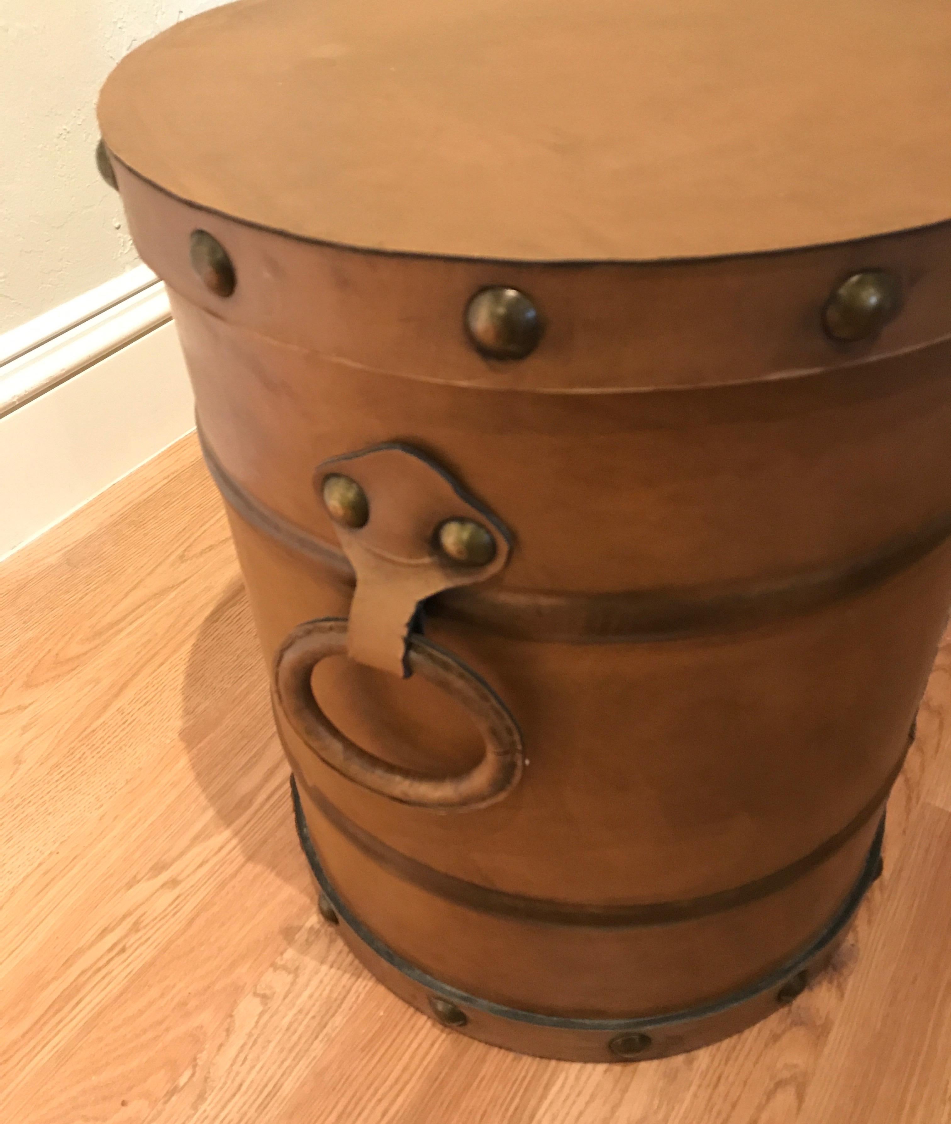 Leather Drum Table In Good Condition In West Palm Beach, FL