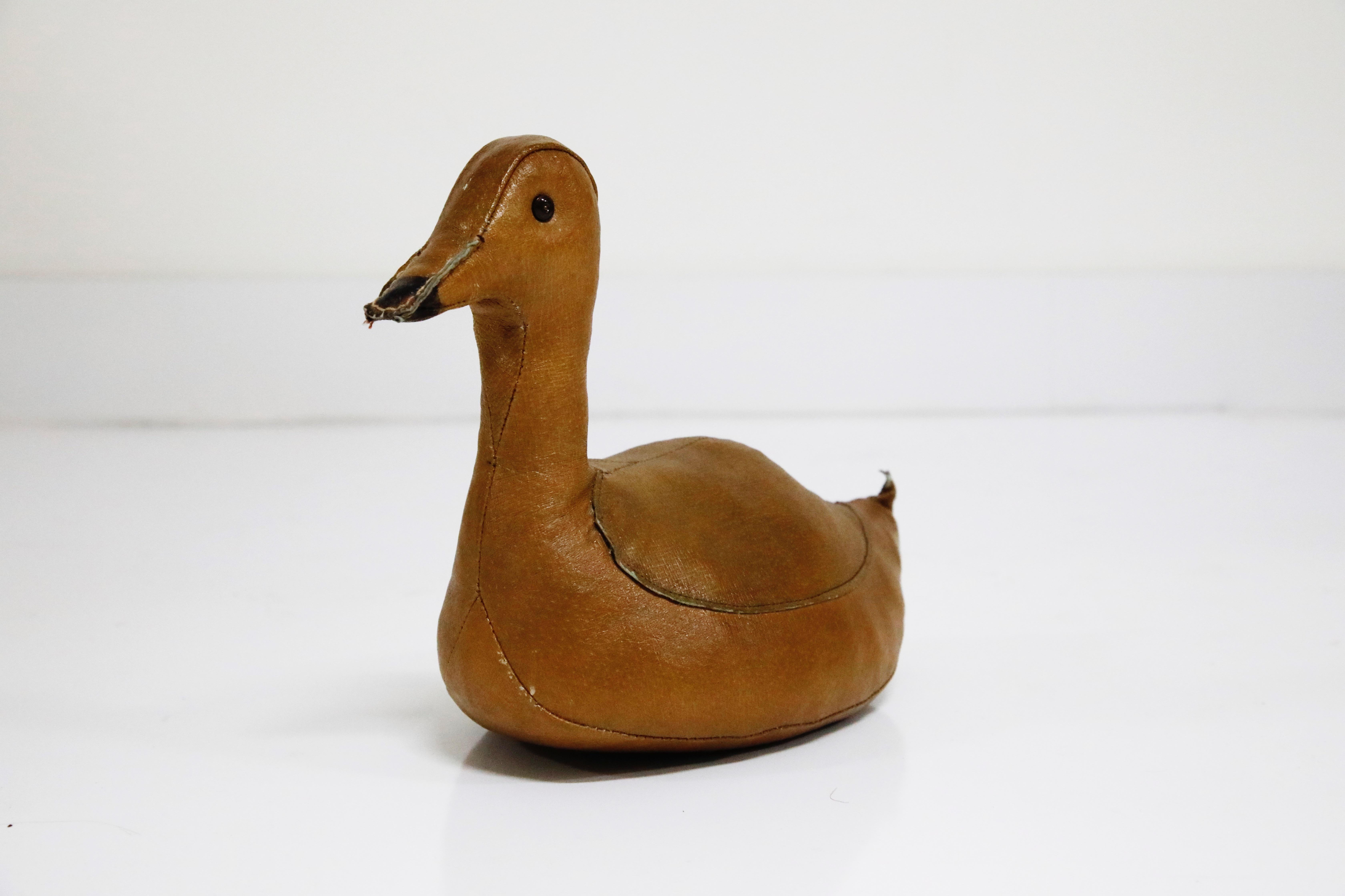 Mid-Century Modern Leather Duckie Doorstop by Dimitri Omersa for Abercrombie and Fitch, 1950s