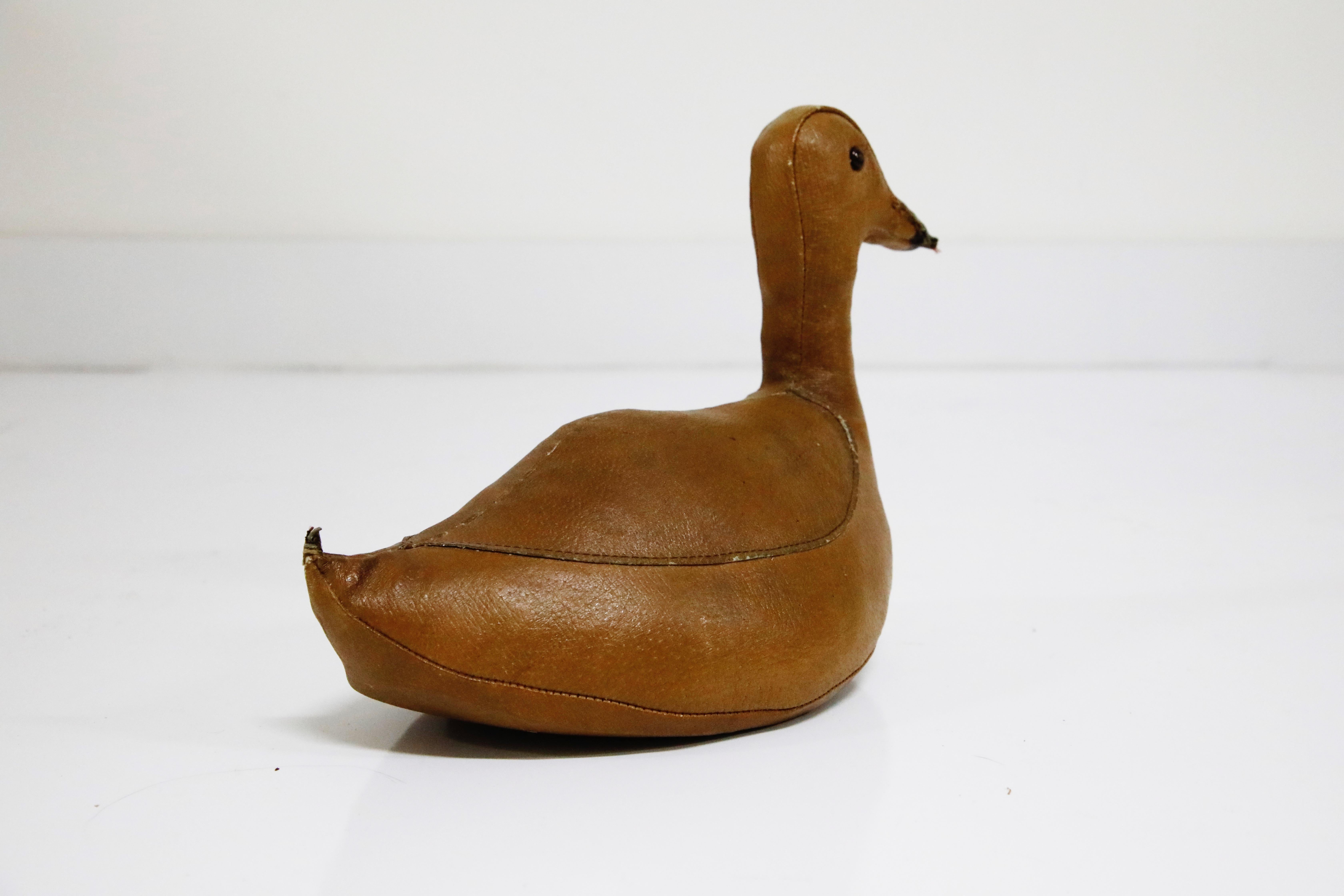Leather Duckie Doorstop by Dimitri Omersa for Abercrombie and Fitch, 1950s In Good Condition In Los Angeles, CA