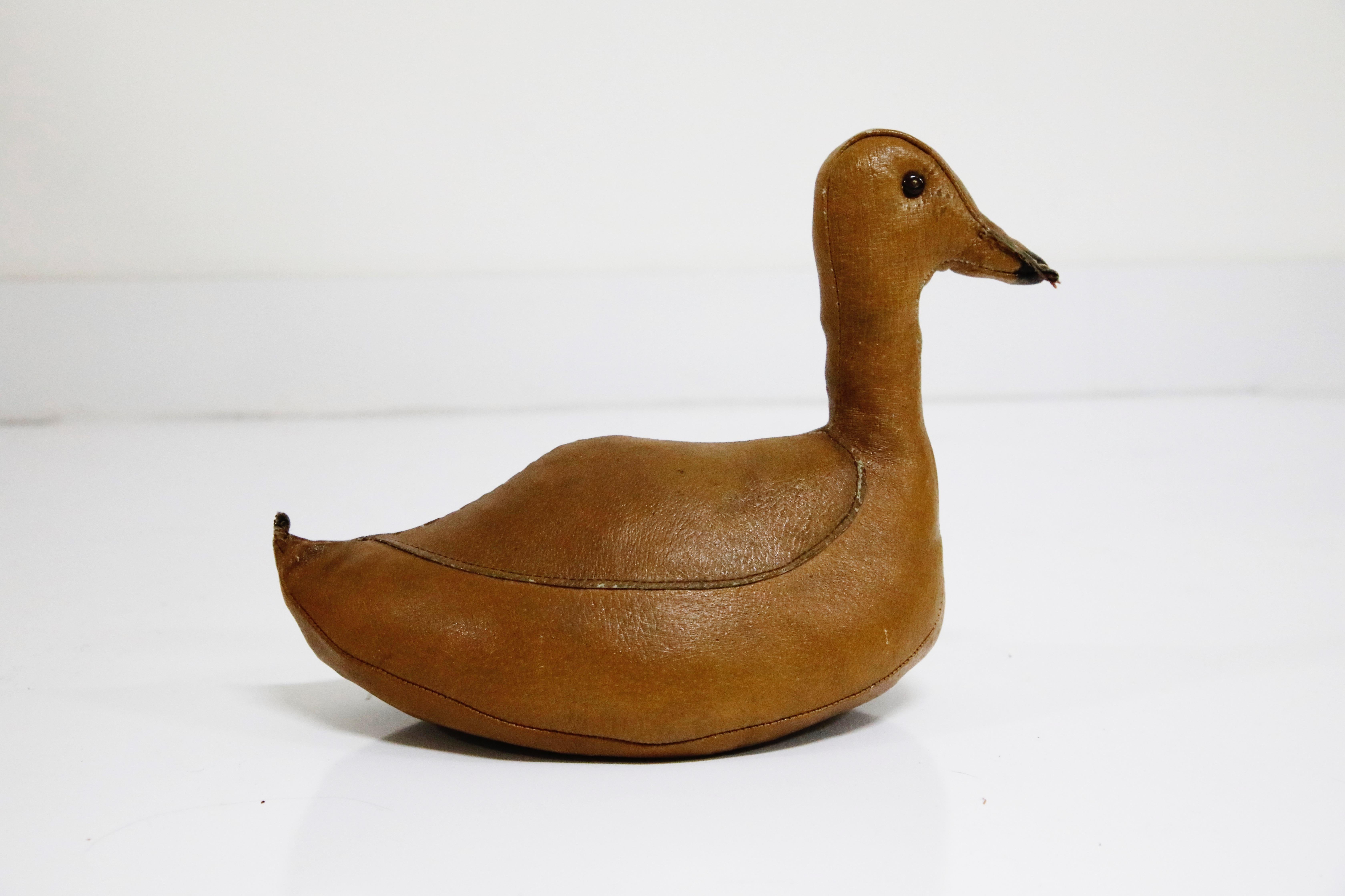 Mid-20th Century Leather Duckie Doorstop by Dimitri Omersa for Abercrombie and Fitch, 1950s