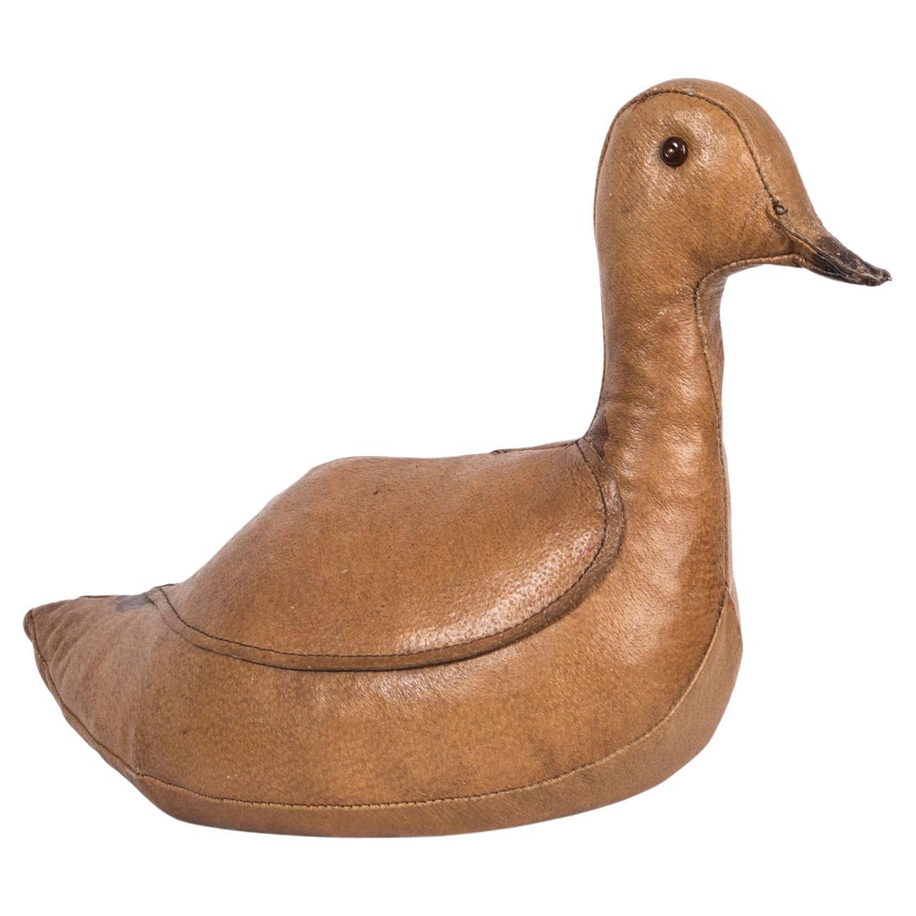 Dimitri Omersa Leather Duck Doorstop by for Abercrombie and Fitch, 1950s For Sale