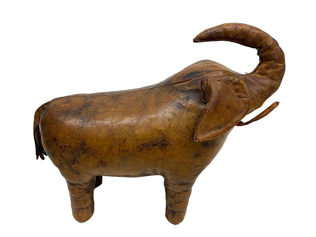 Leather Elephant Small Footstool, by Dimitri Omersa, 1960s For Sale 5