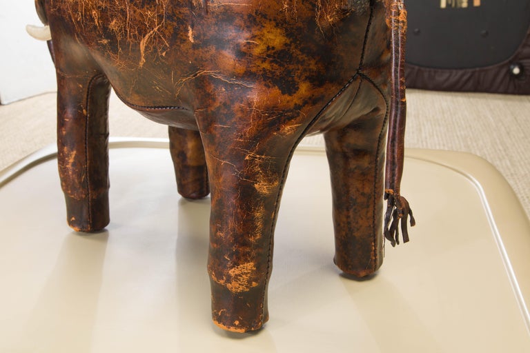 Leather Elephant Stool by Dimitri Omersa for Abercrombie & Fitch, c 1963, Signed 6