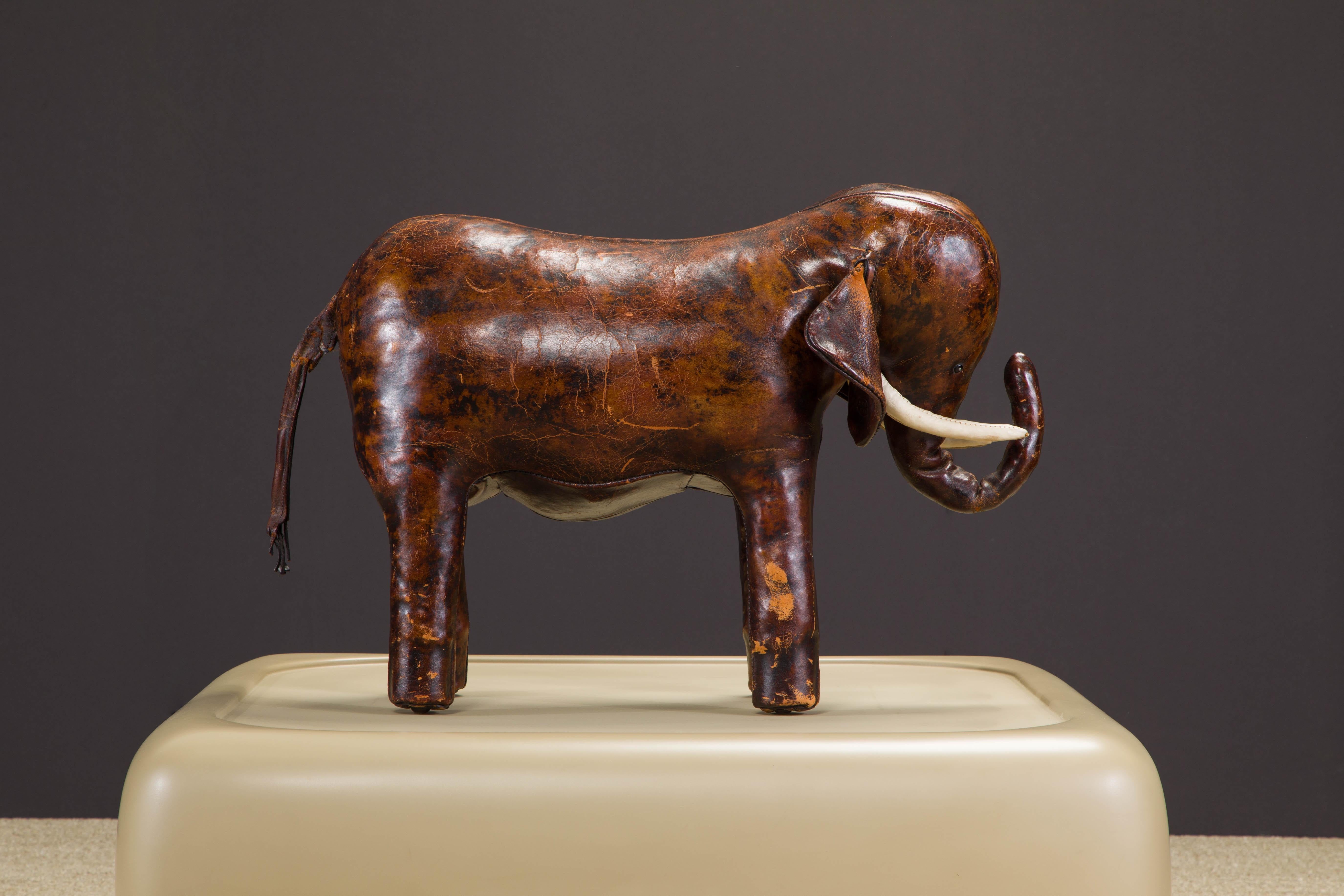 Mid-Century Modern Leather Elephant Stool by Dimitri Omersa for Abercrombie & Fitch, c 1963, Signed