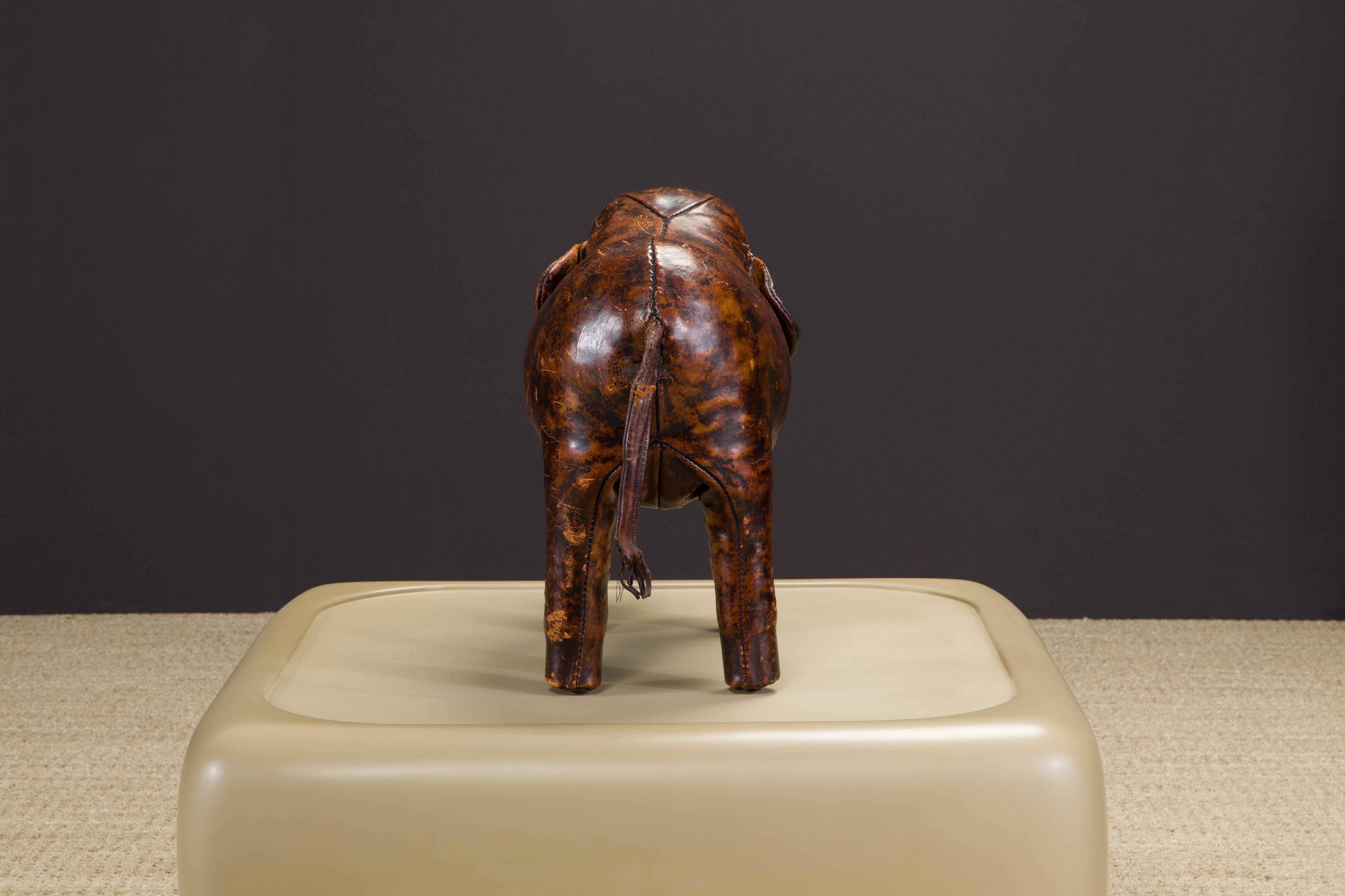 Patinated Leather Elephant Stool by Dimitri Omersa for Abercrombie & Fitch, c 1963, Signed