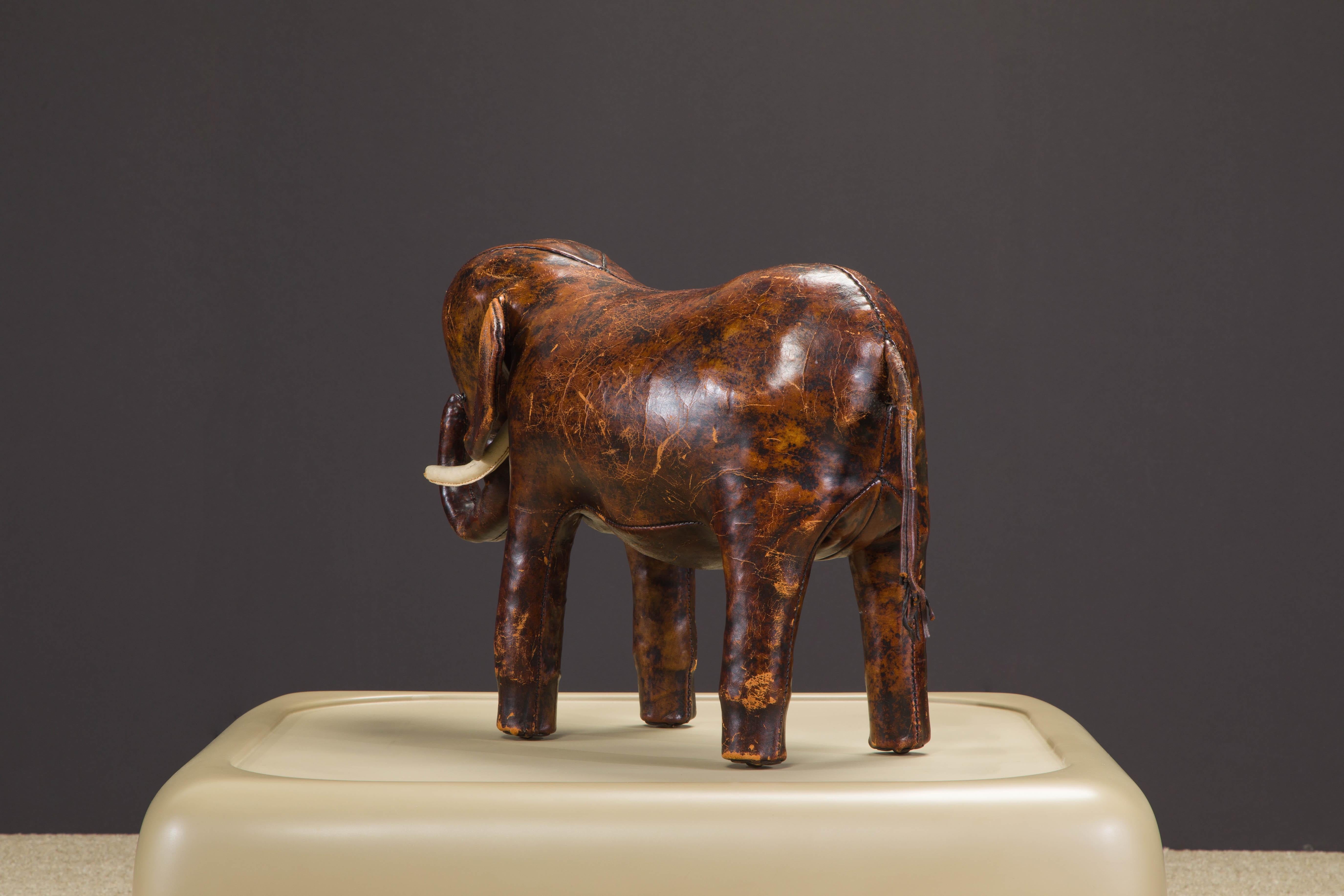 Leather Elephant Stool by Dimitri Omersa for Abercrombie & Fitch, c 1963, Signed In Good Condition In Los Angeles, CA