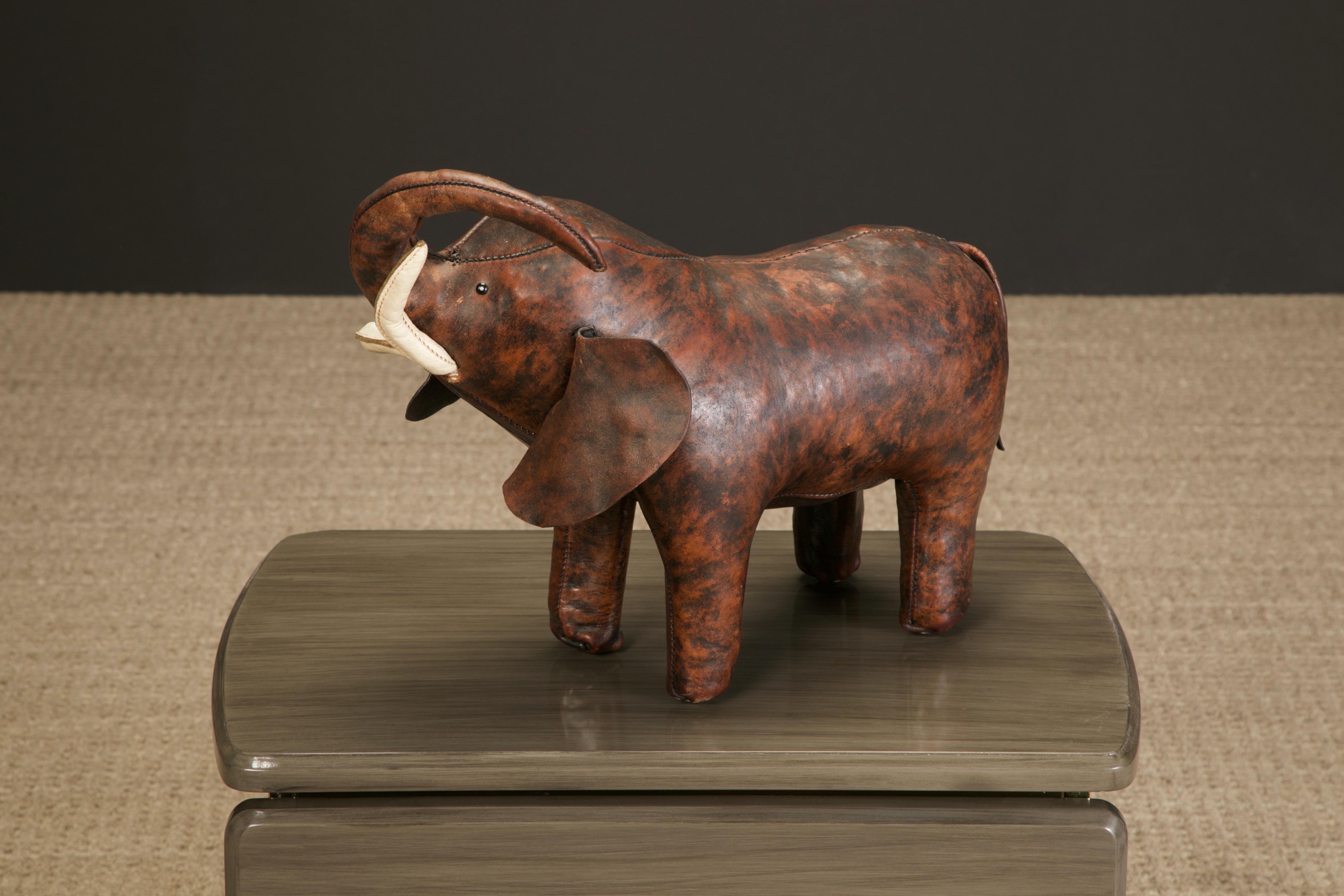 Mid-20th Century Leather Elephant Stool by Dimitri Omersa for Abercrombie & Fitch, c 1963, Signed