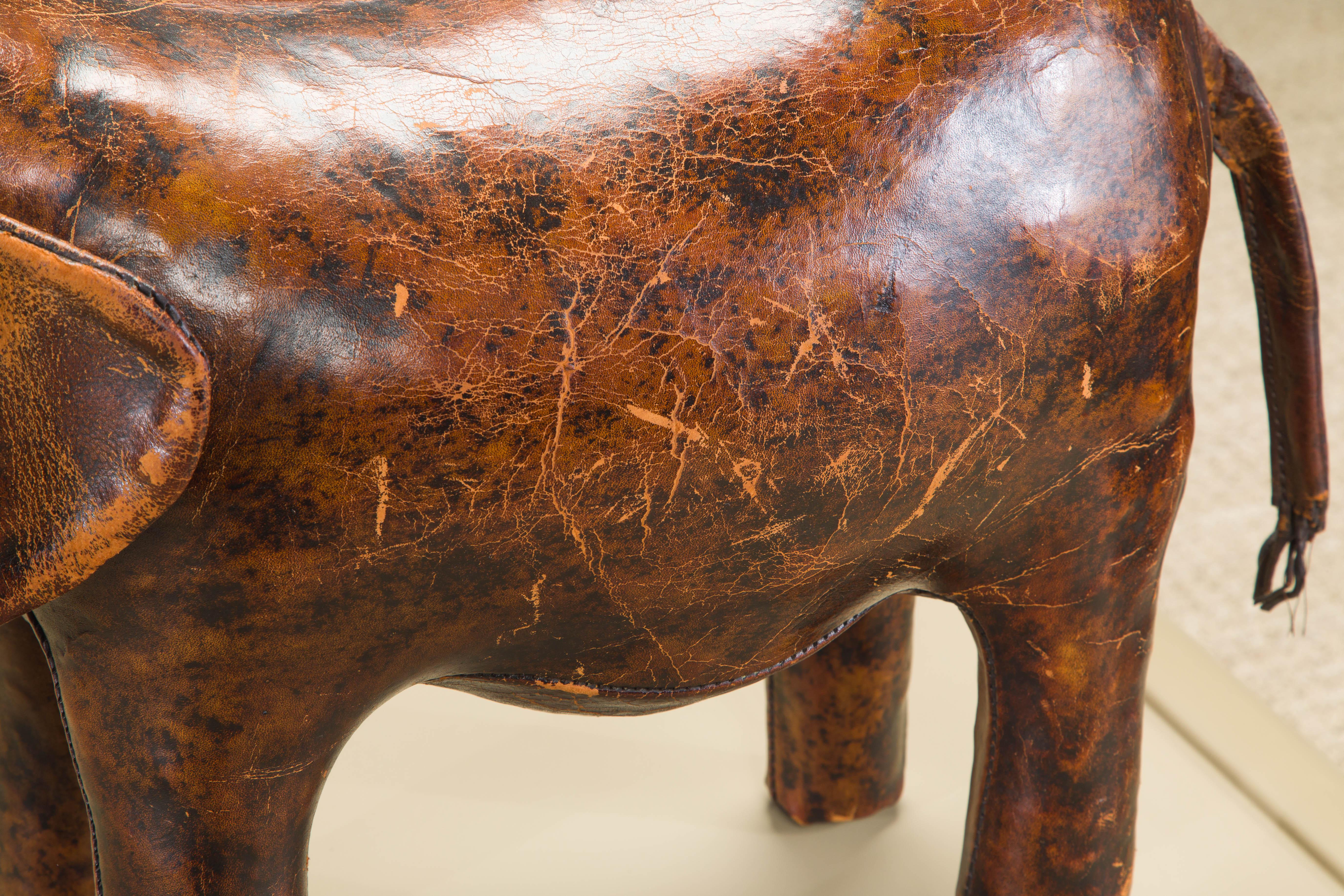 Leather Elephant Stool by Dimitri Omersa for Abercrombie & Fitch, c 1963, Signed 1