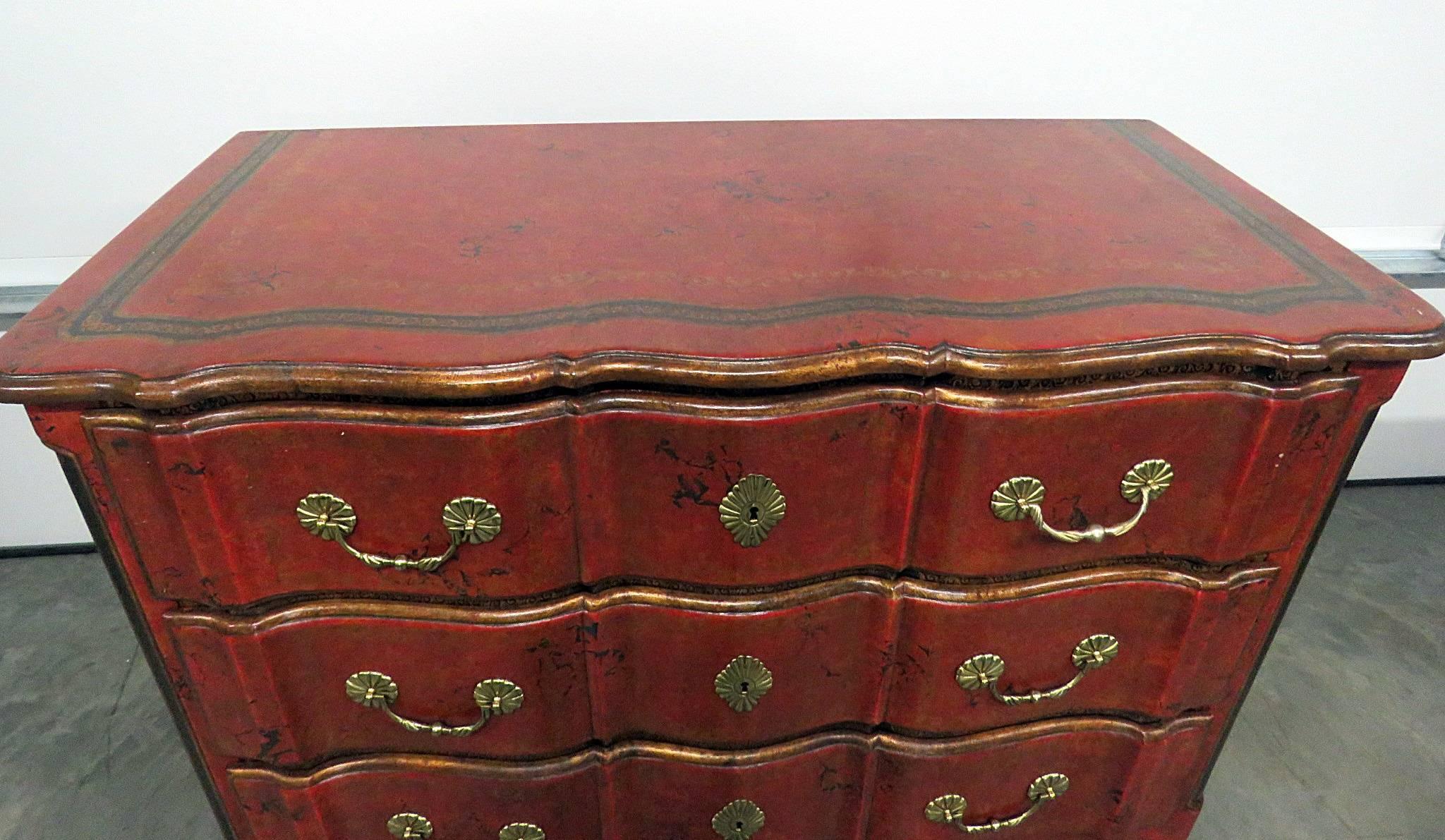 Leather Embossed French Provincial Style Chest In Good Condition In Swedesboro, NJ
