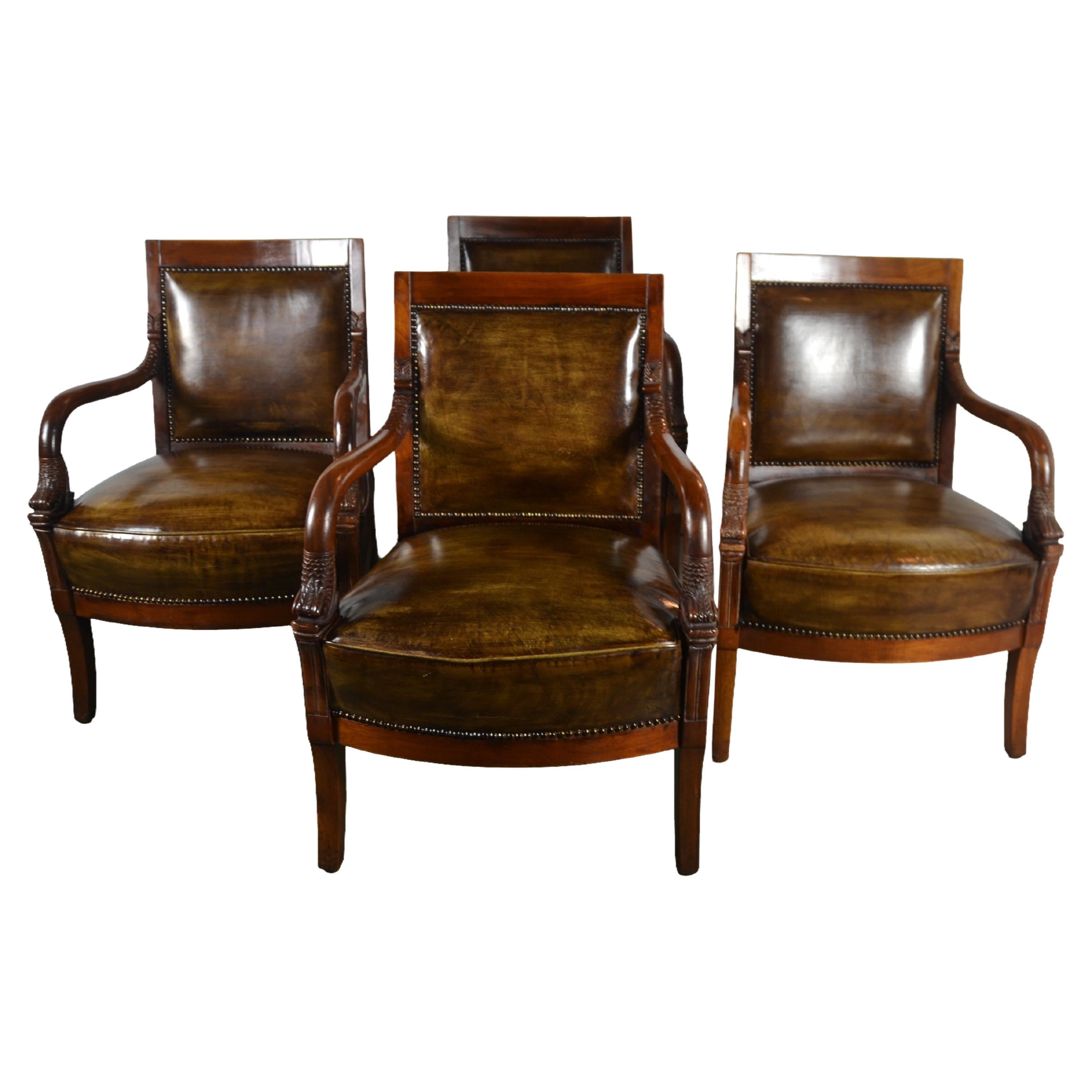 Leather Empire Style Armchairs Set of 4