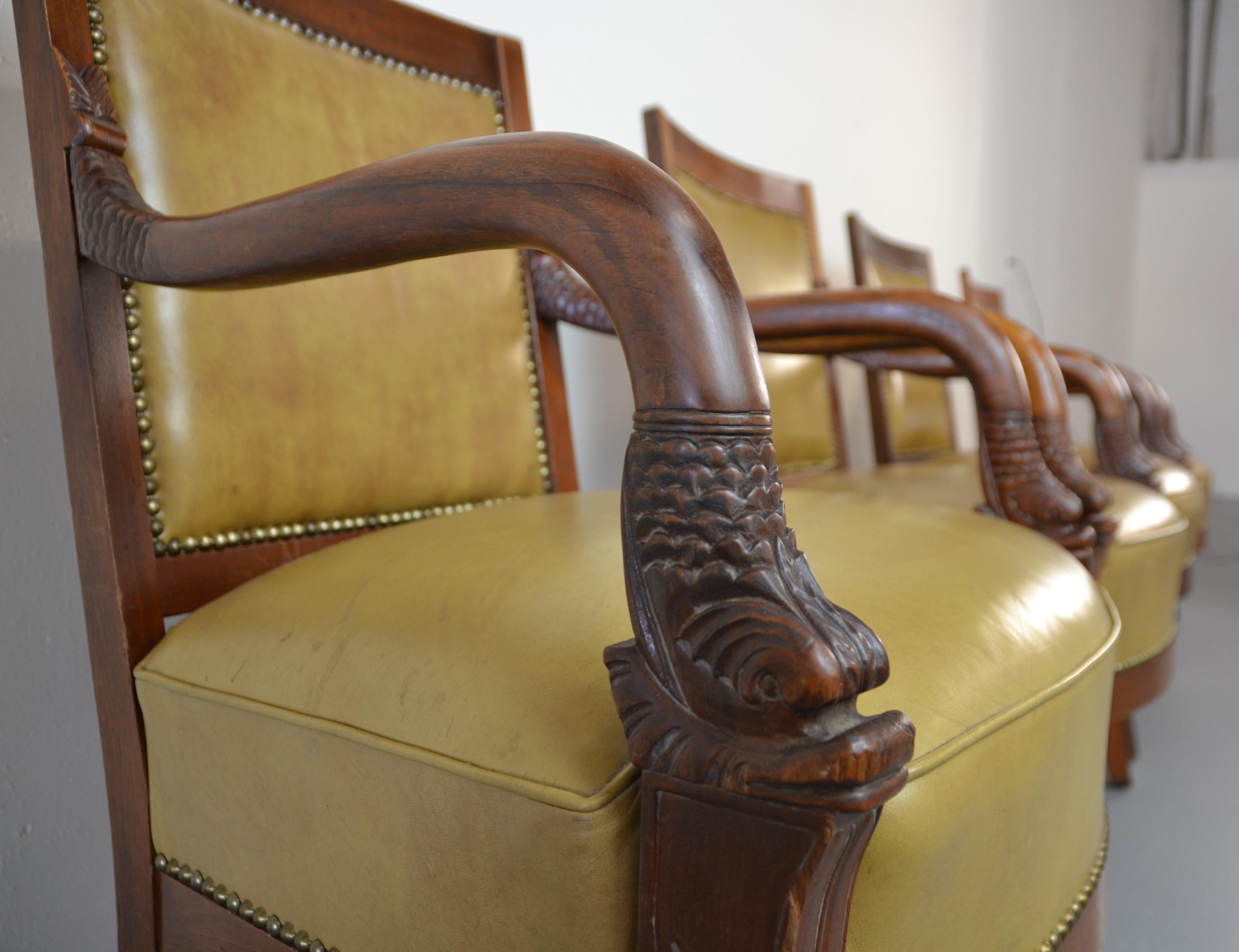 Leather Empire Style Chairs S/4 In Good Condition In Pomona, CA