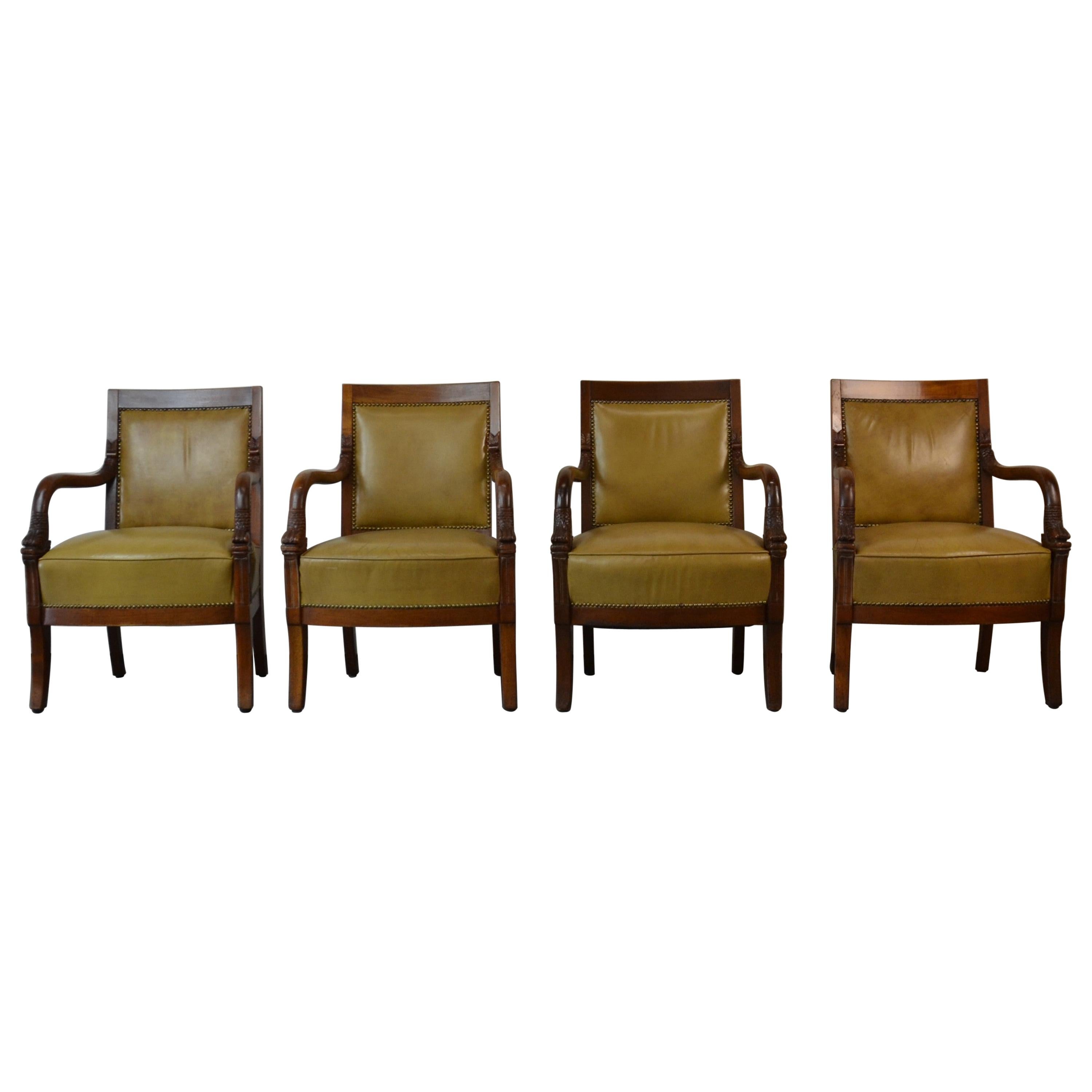 Leather Empire Style Chairs S/4