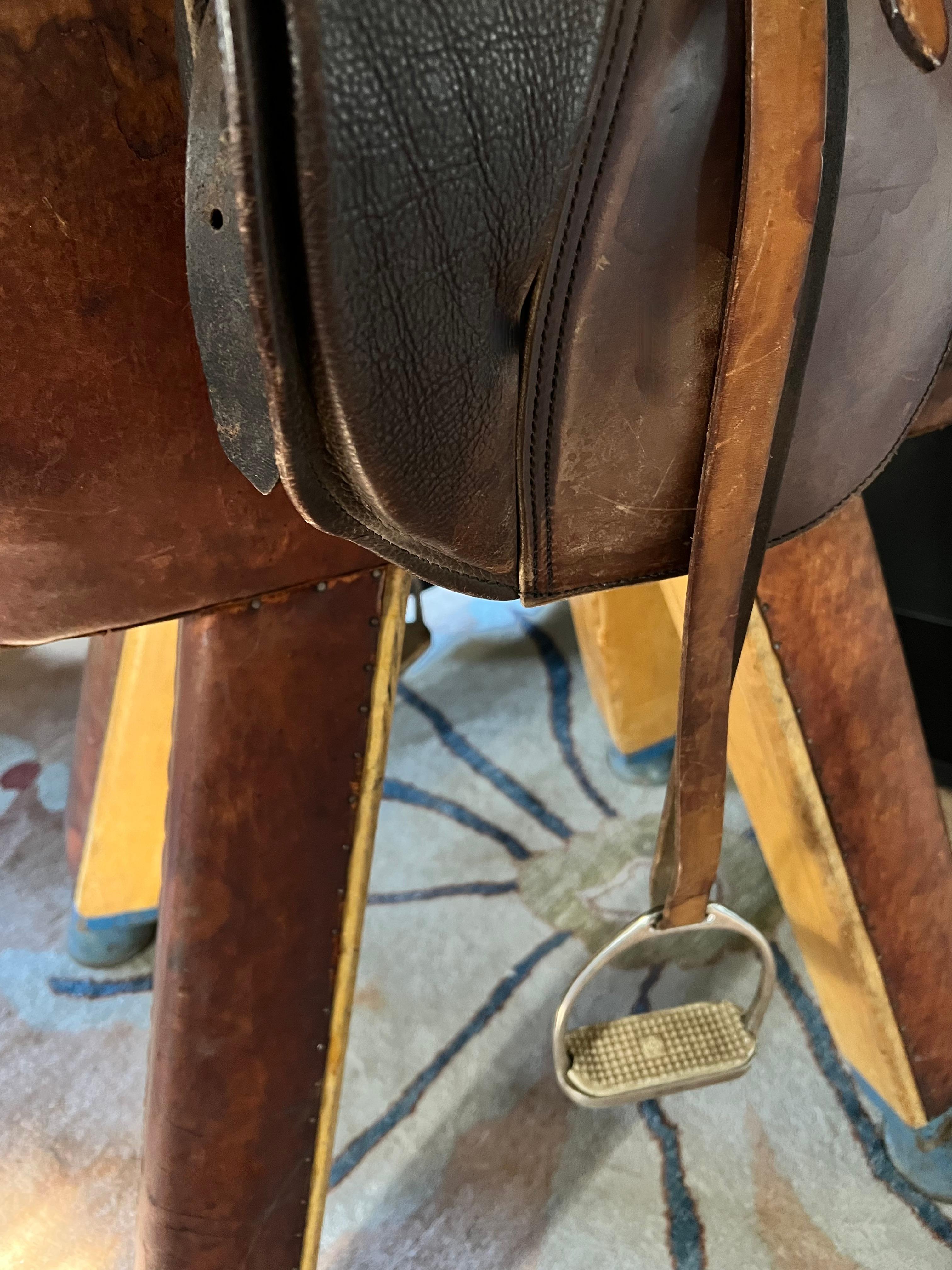 Patinated Leather English Riding Saddle For Sale