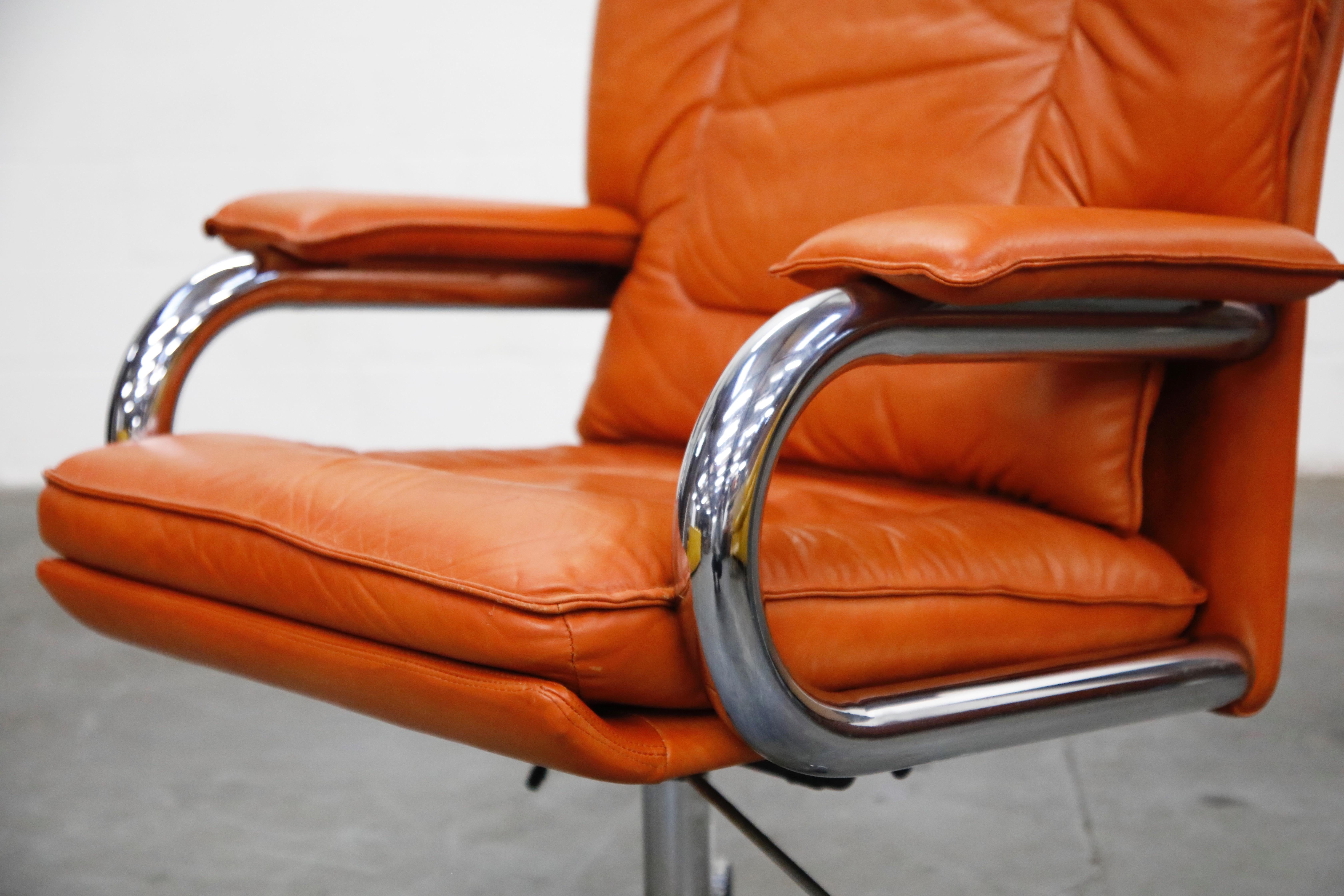 Leather Executive Desk Chair by Guido Faleschini for i4 Mariani Pace, 1980s 4