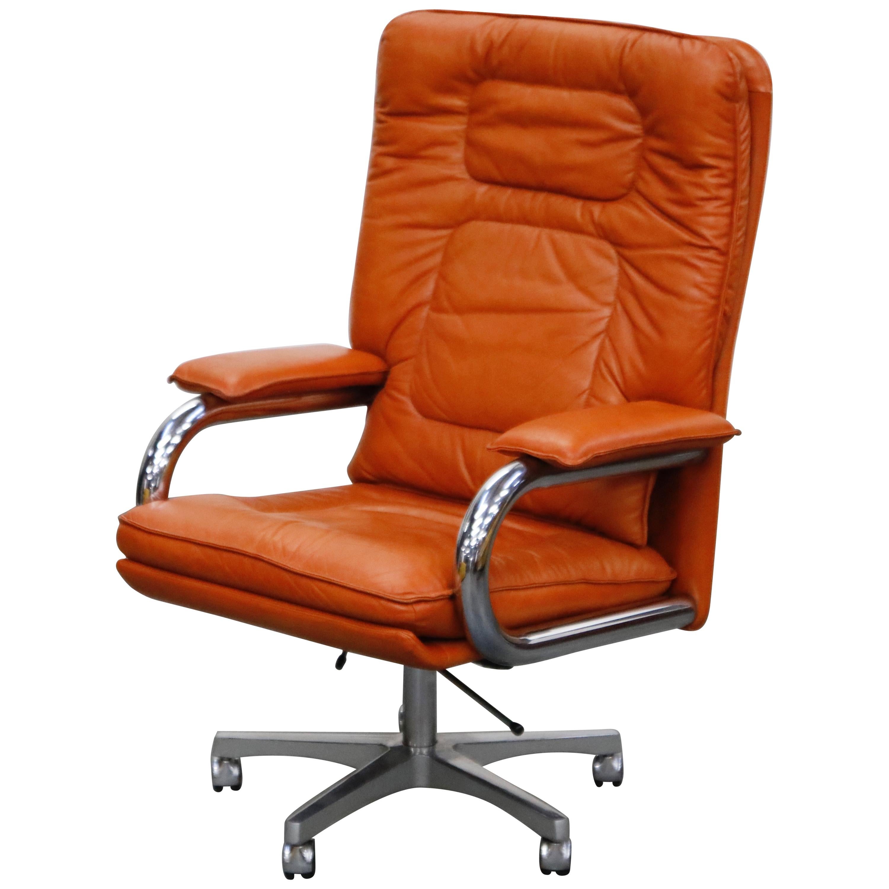Leather Executive Desk Chair by Guido Faleschini for i4 Mariani Pace, 1980s