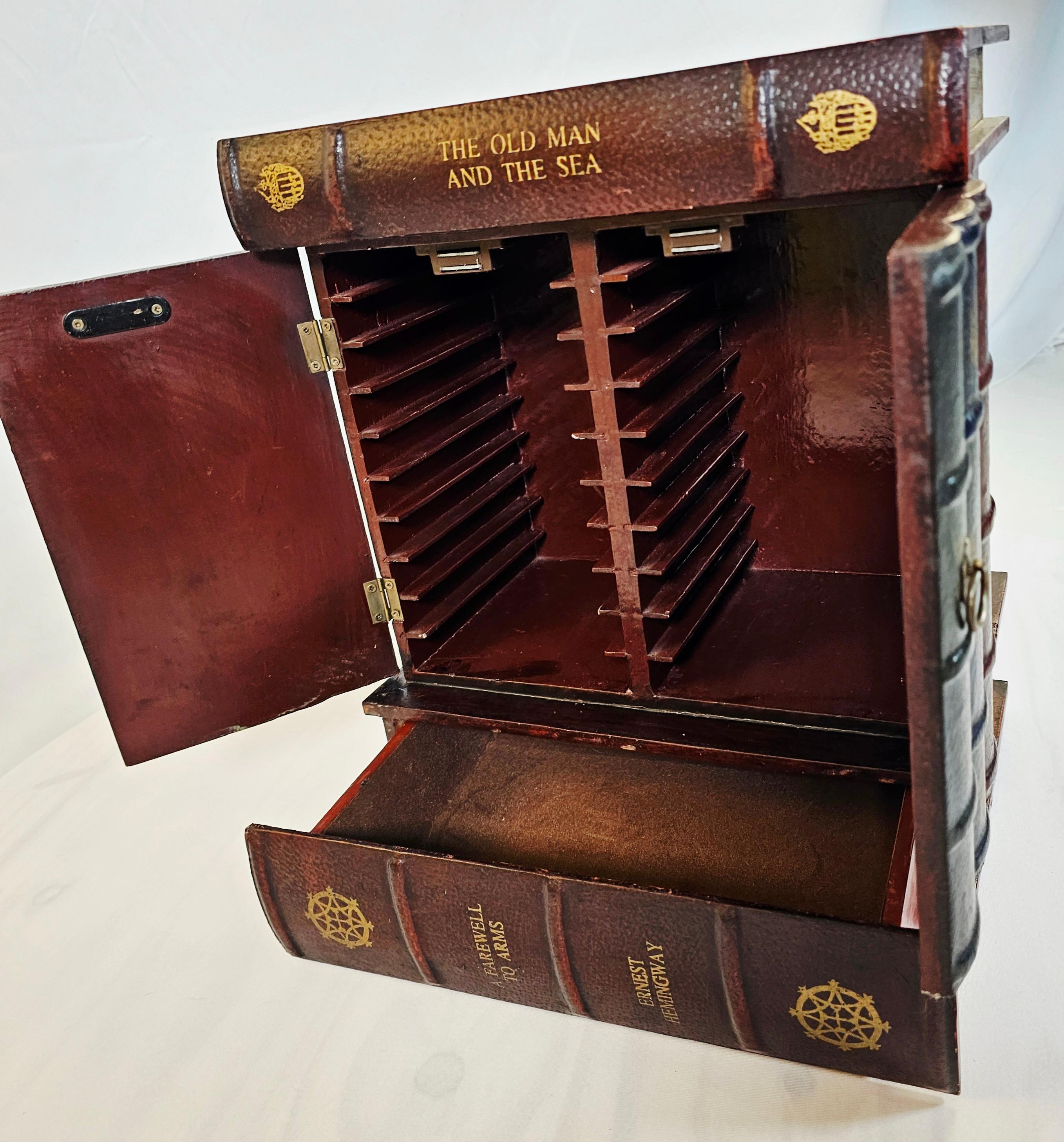 Leather Faux Book Storage Cabinet For CDs and Keepsakes For Sale 5