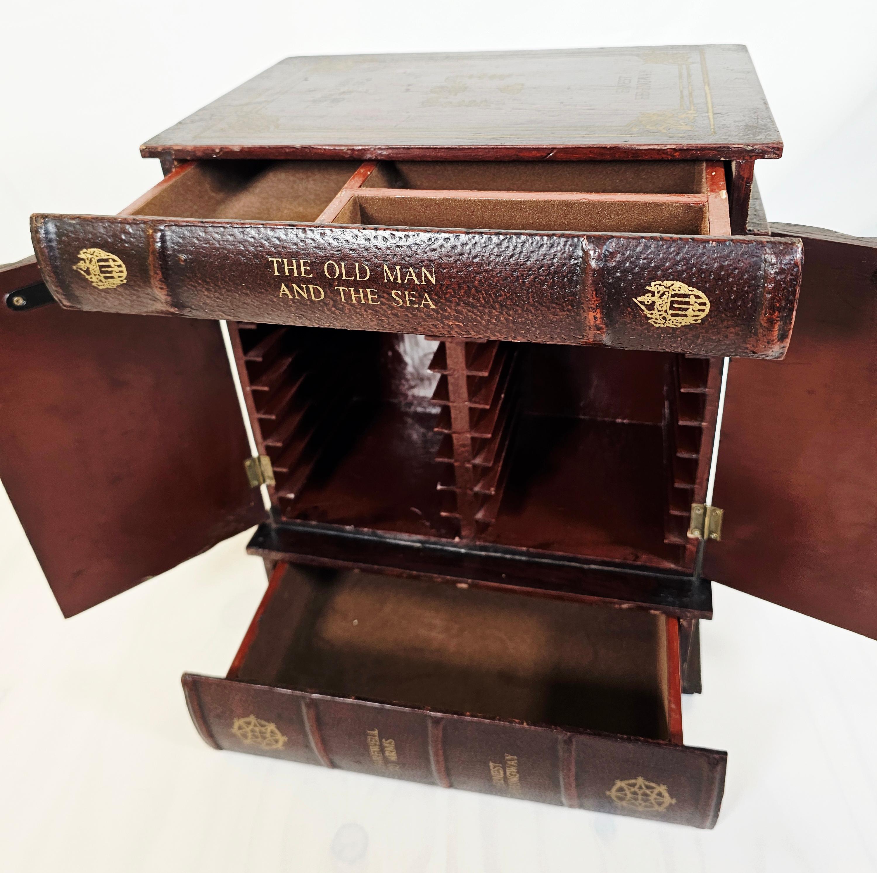 Leather Faux Book Storage Cabinet For CDs and Keepsakes For Sale 9