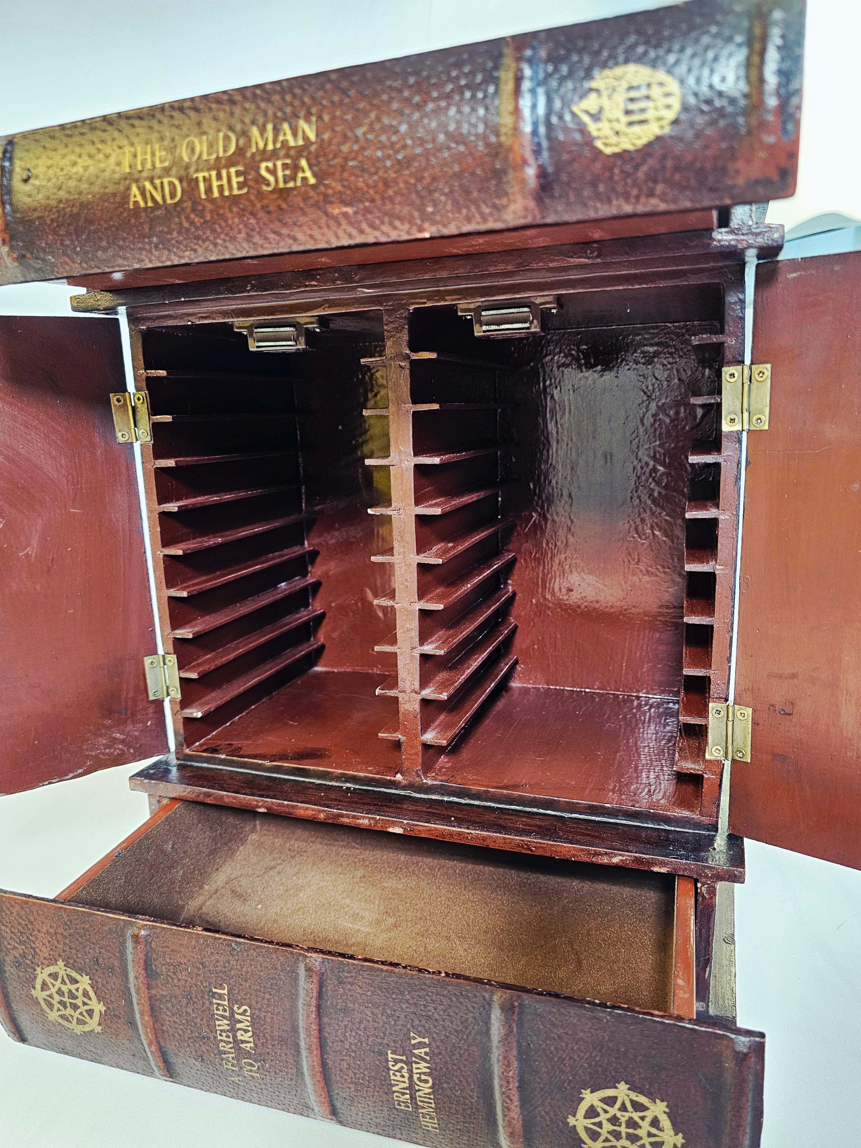 Leather Faux Book Storage Cabinet For CDs and Keepsakes For Sale 10