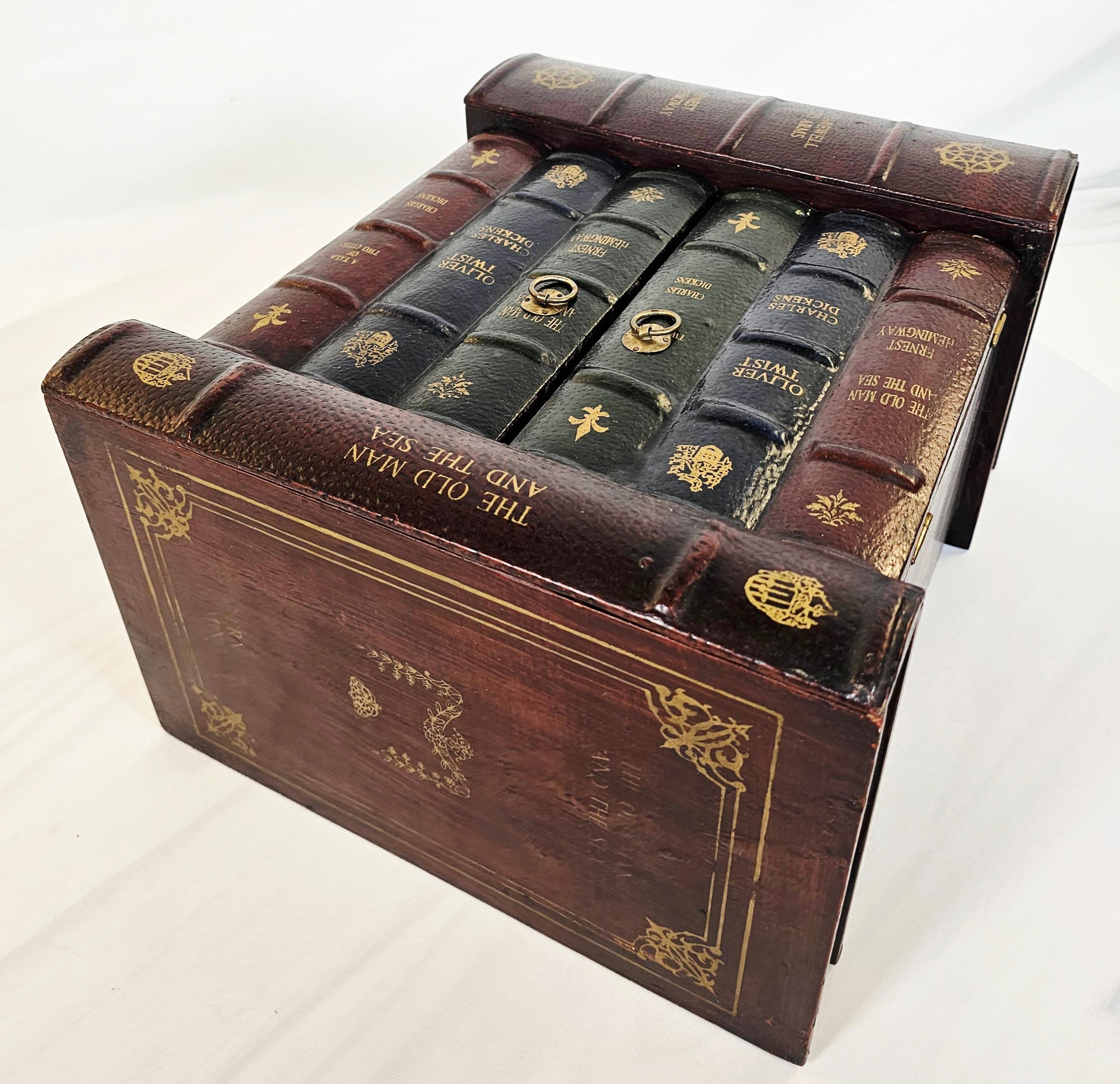 Leather Faux Book Storage Cabinet For CDs and Keepsakes For Sale 11