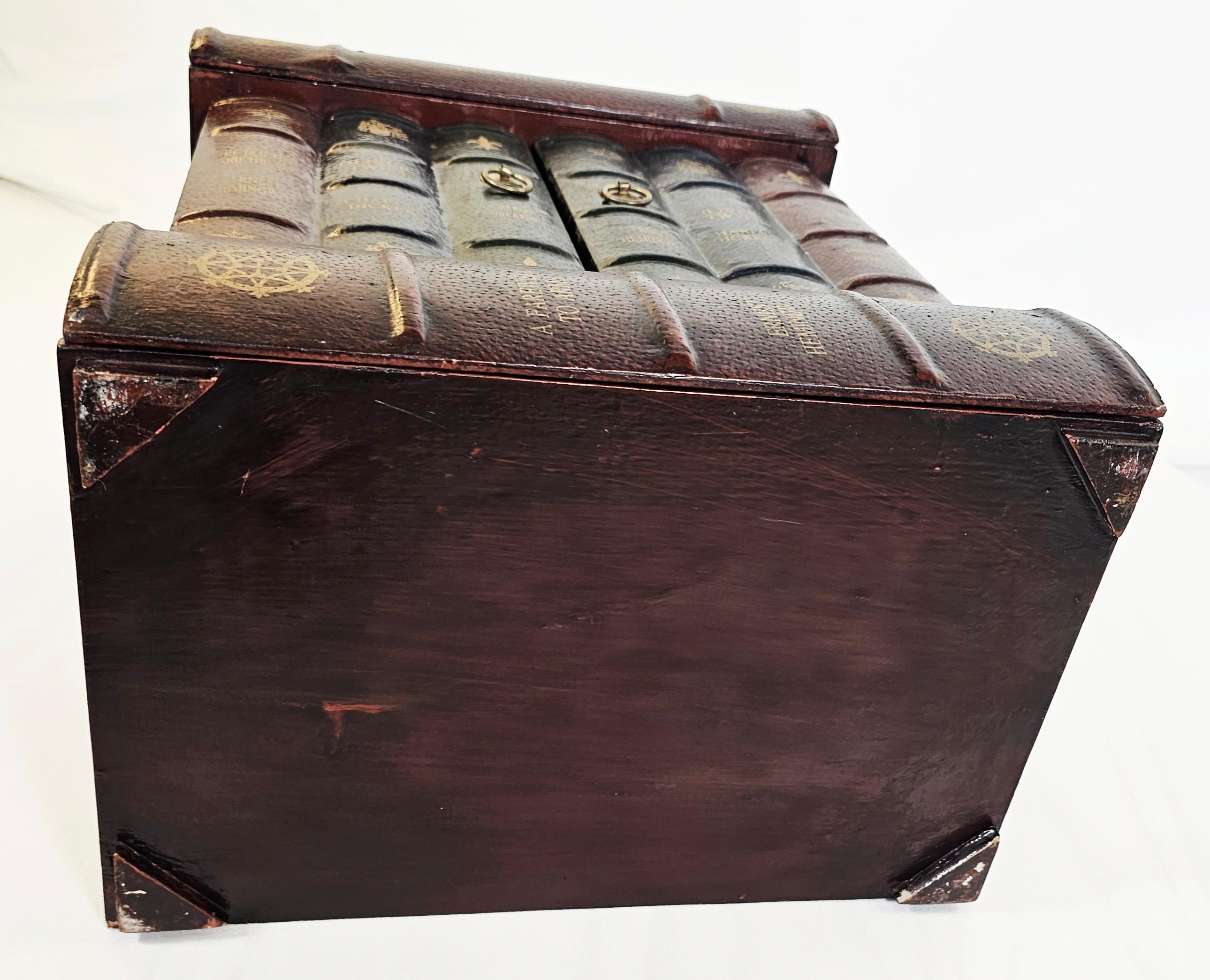 Leather Faux Book Storage Cabinet For CDs and Keepsakes For Sale 12
