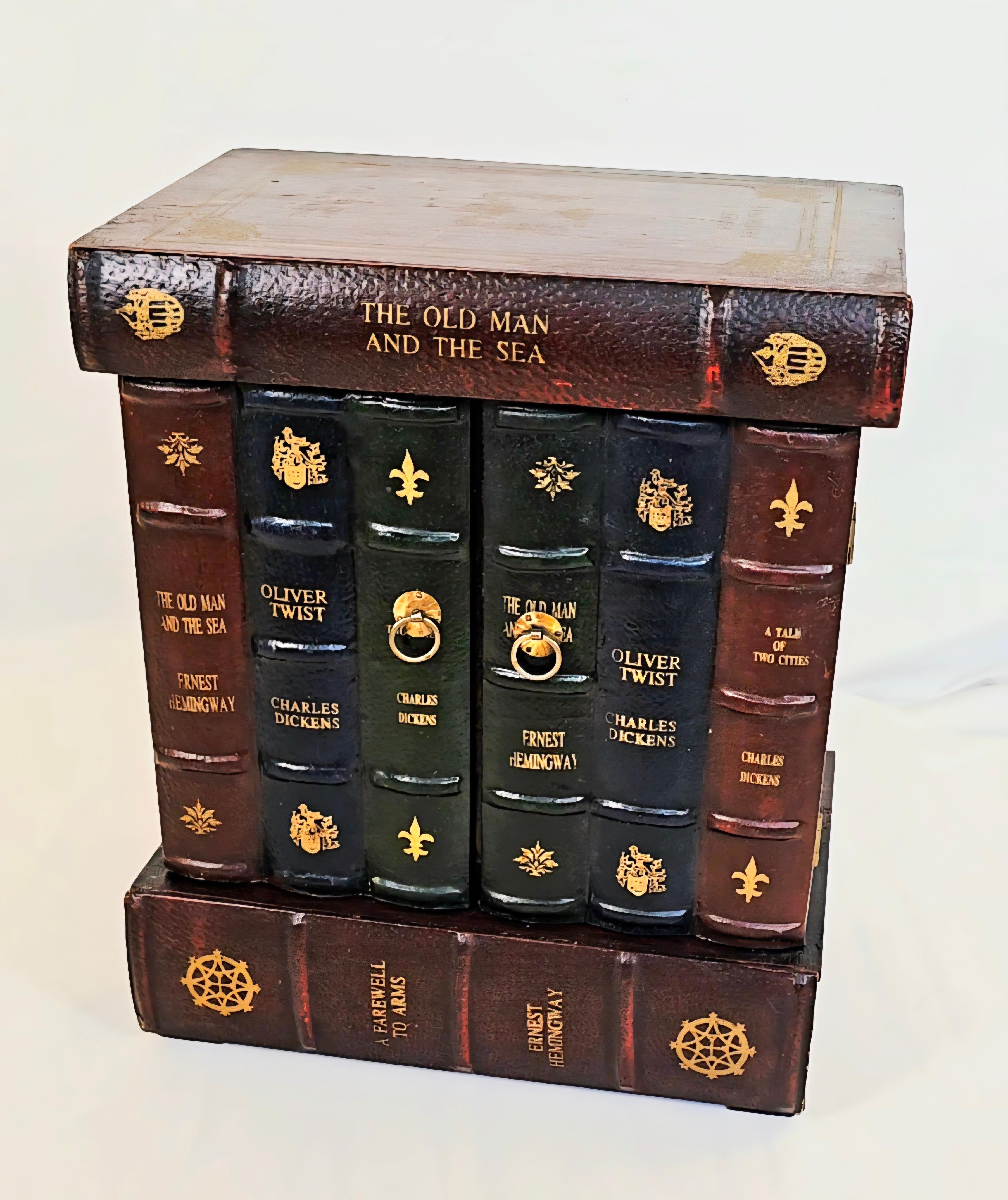 I never thought I'd call a CD case vintage. 

Leather faux book storage cabinet with two drawers and CD storage with two doors.
In the style of Maitland Smith.
Lacquered drawers. 
Magnetic closures for the doors.
Add some charm, character and 90s