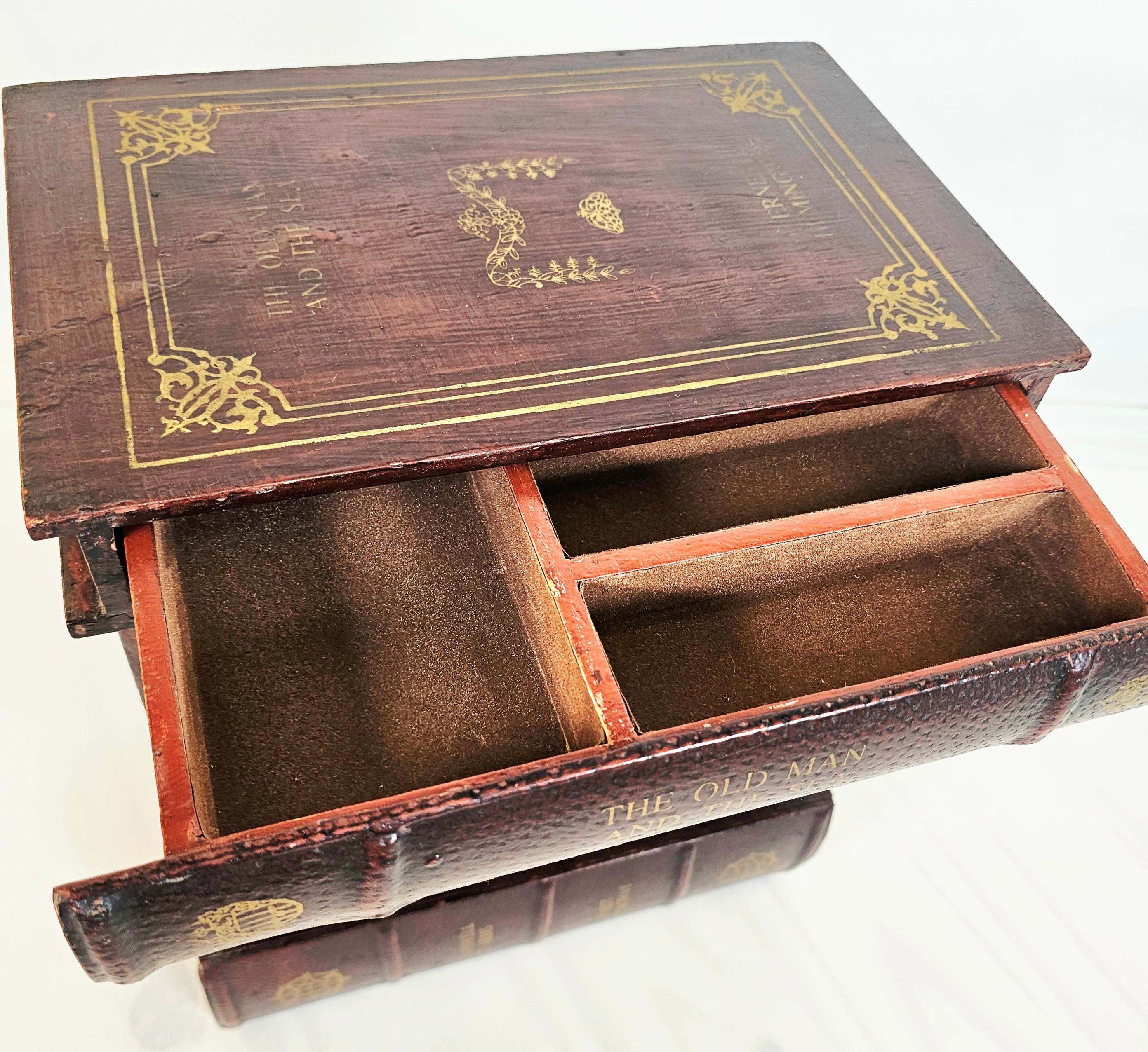 Leather Faux Book Storage Cabinet For CDs and Keepsakes In Good Condition For Sale In Waxahachie, TX
