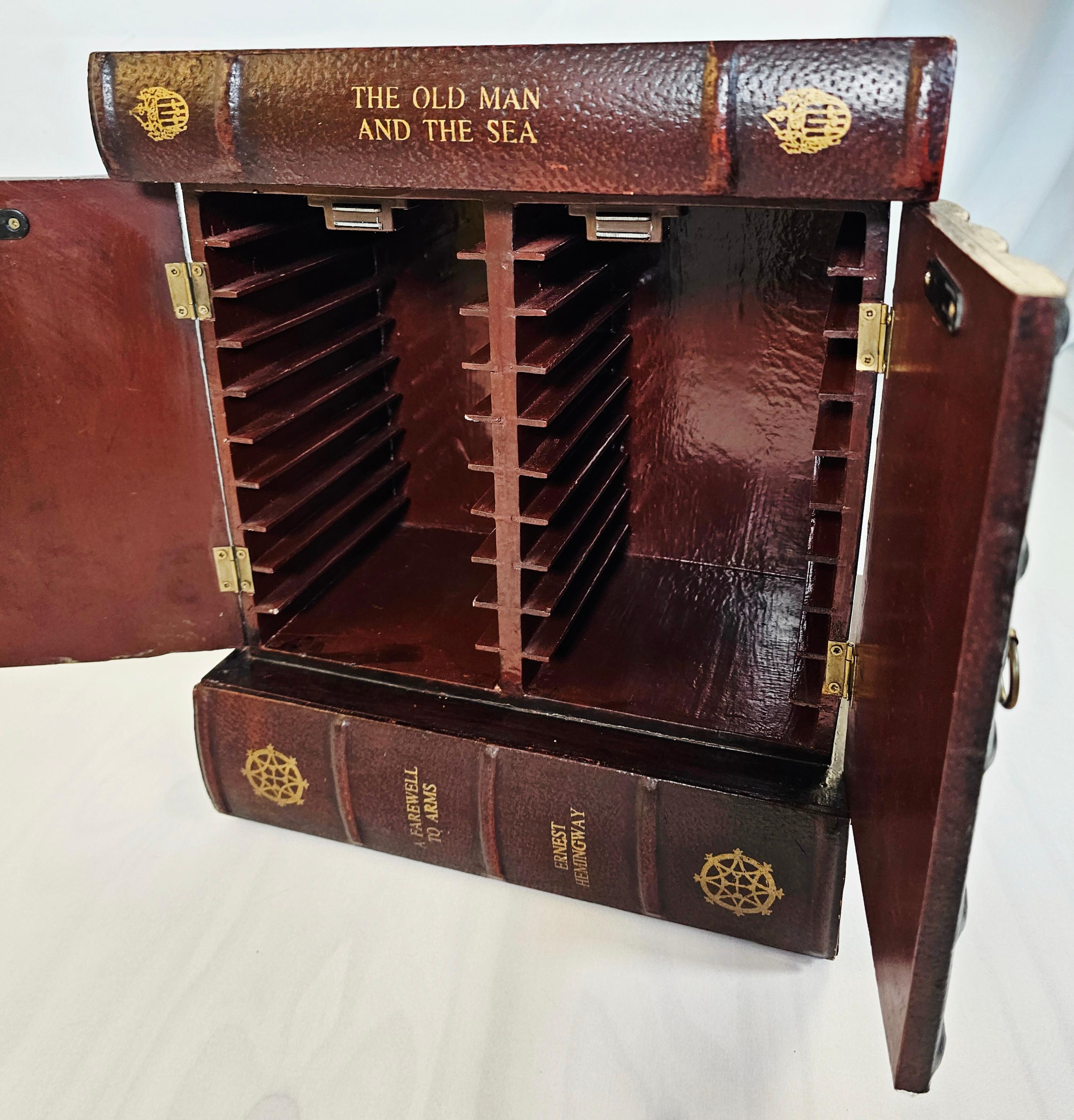 Leather Faux Book Storage Cabinet For CDs and Keepsakes For Sale 2
