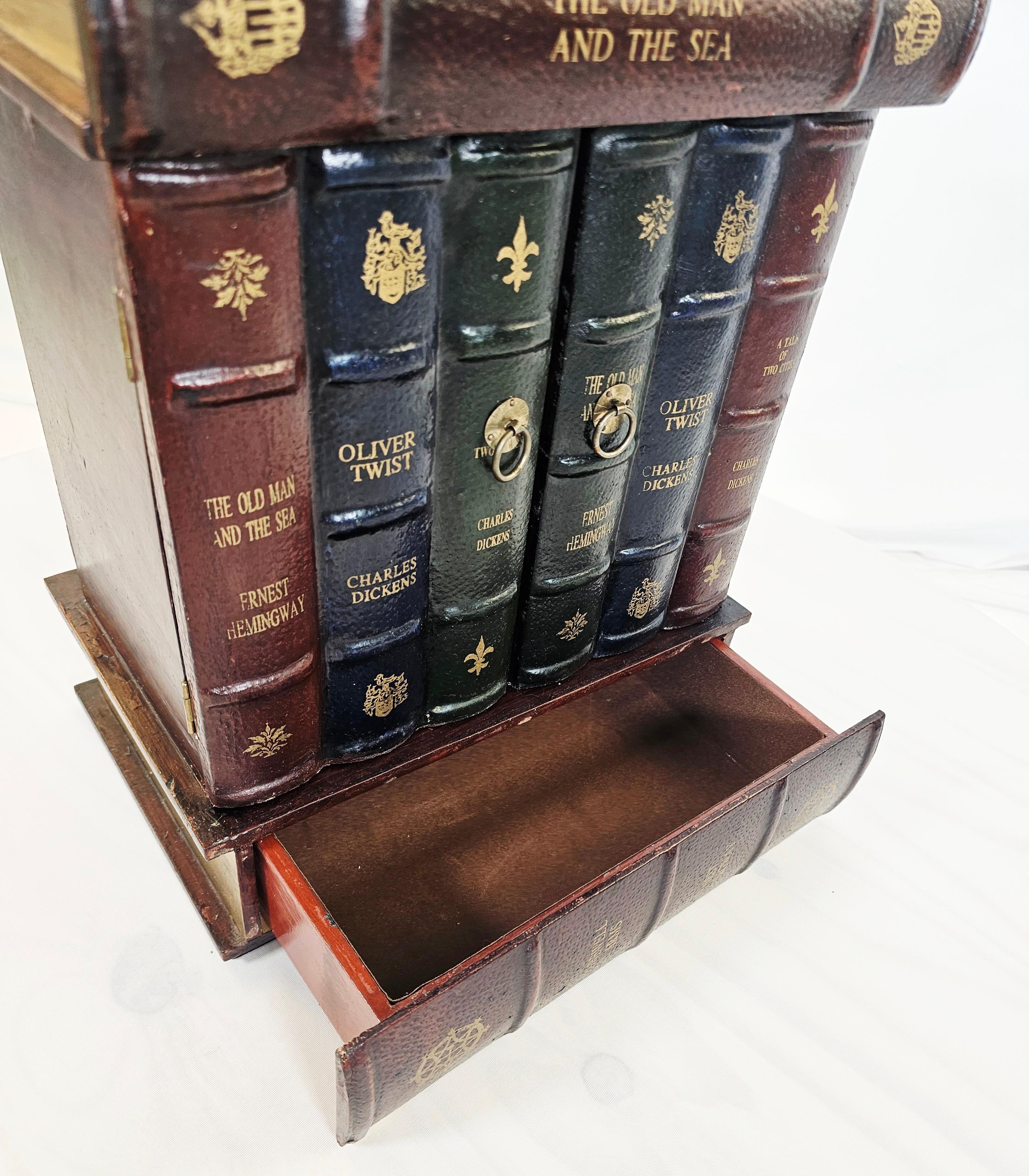 Leather Faux Book Storage Cabinet For CDs and Keepsakes For Sale 3
