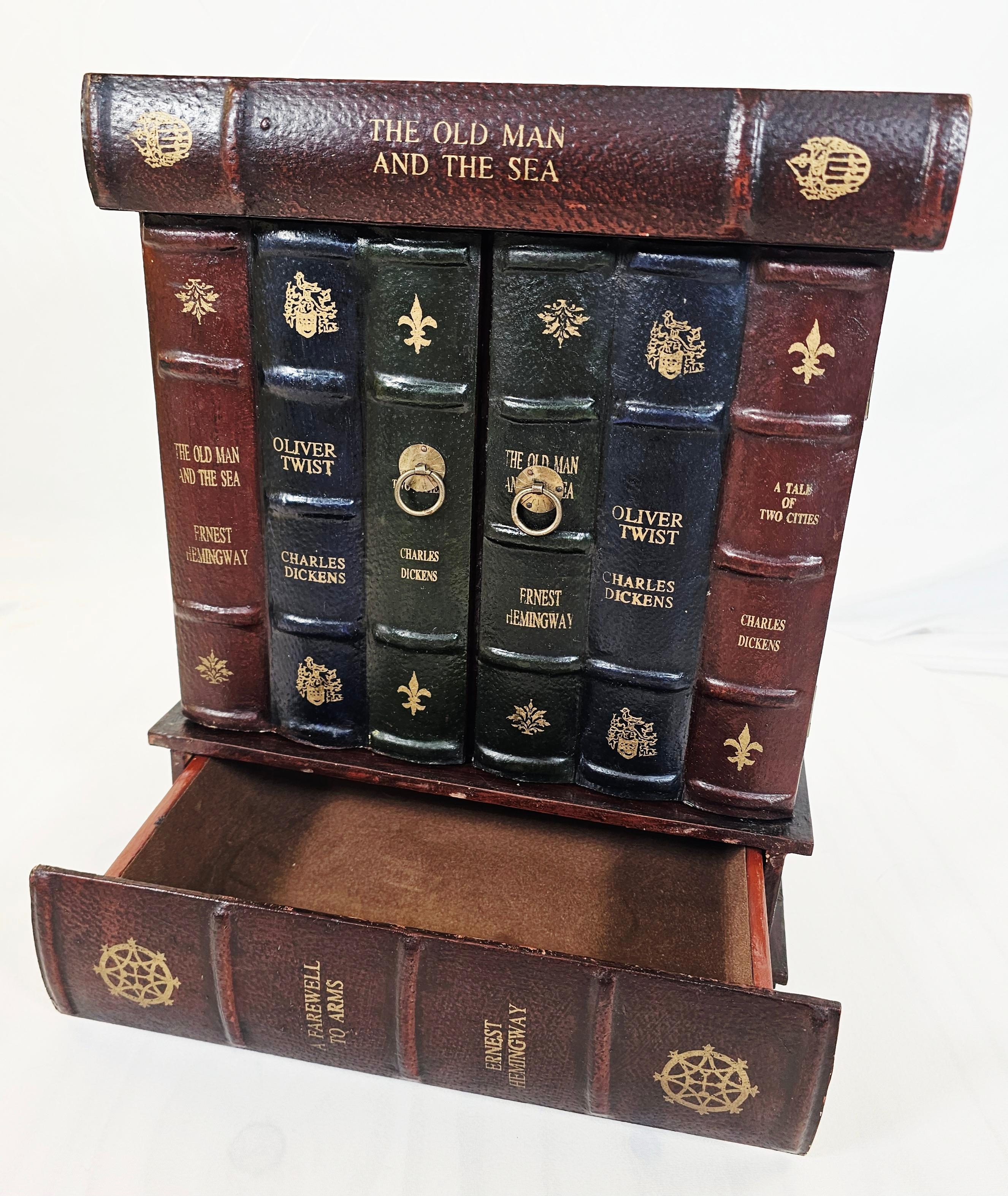 Leather Faux Book Storage Cabinet For CDs and Keepsakes For Sale 4