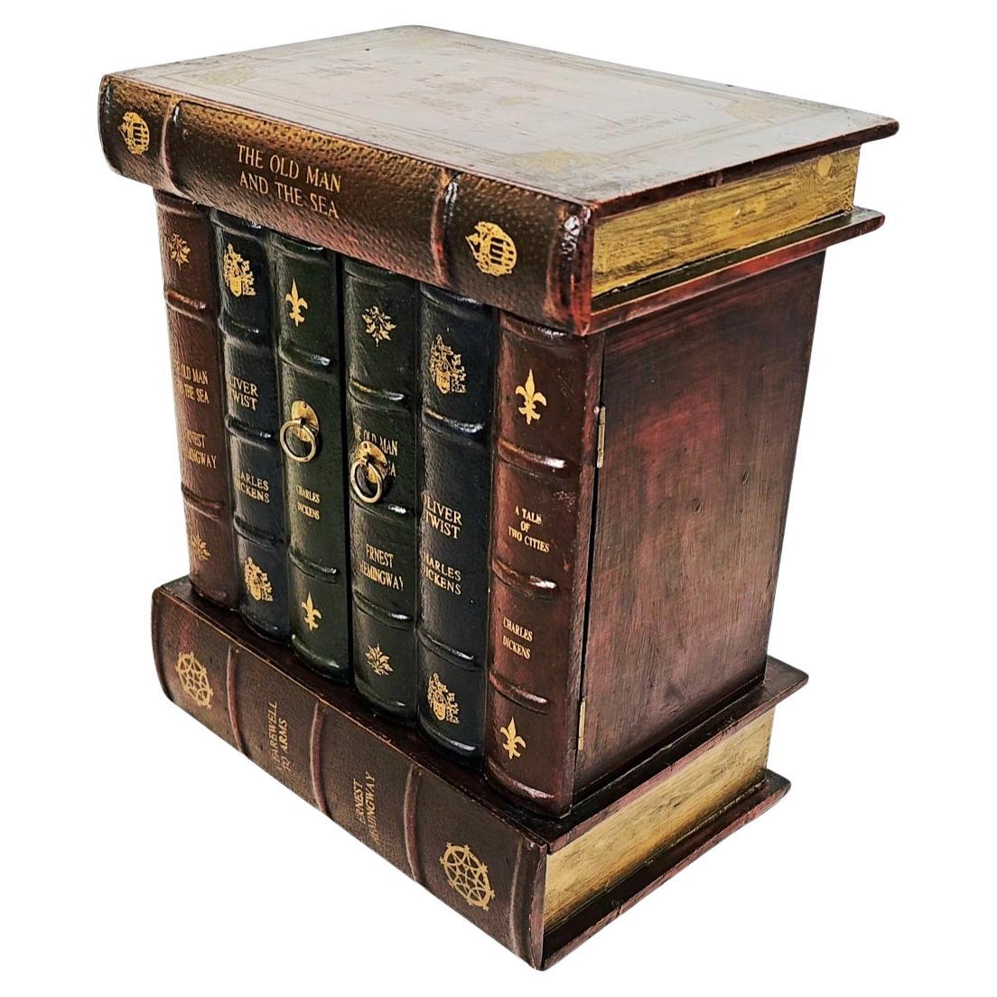 Leather Faux Book Storage Cabinet For CDs and Keepsakes For Sale