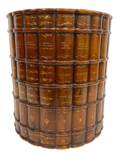 Leather Faux Book Waste Basket, by Theodor Alexander 14" H