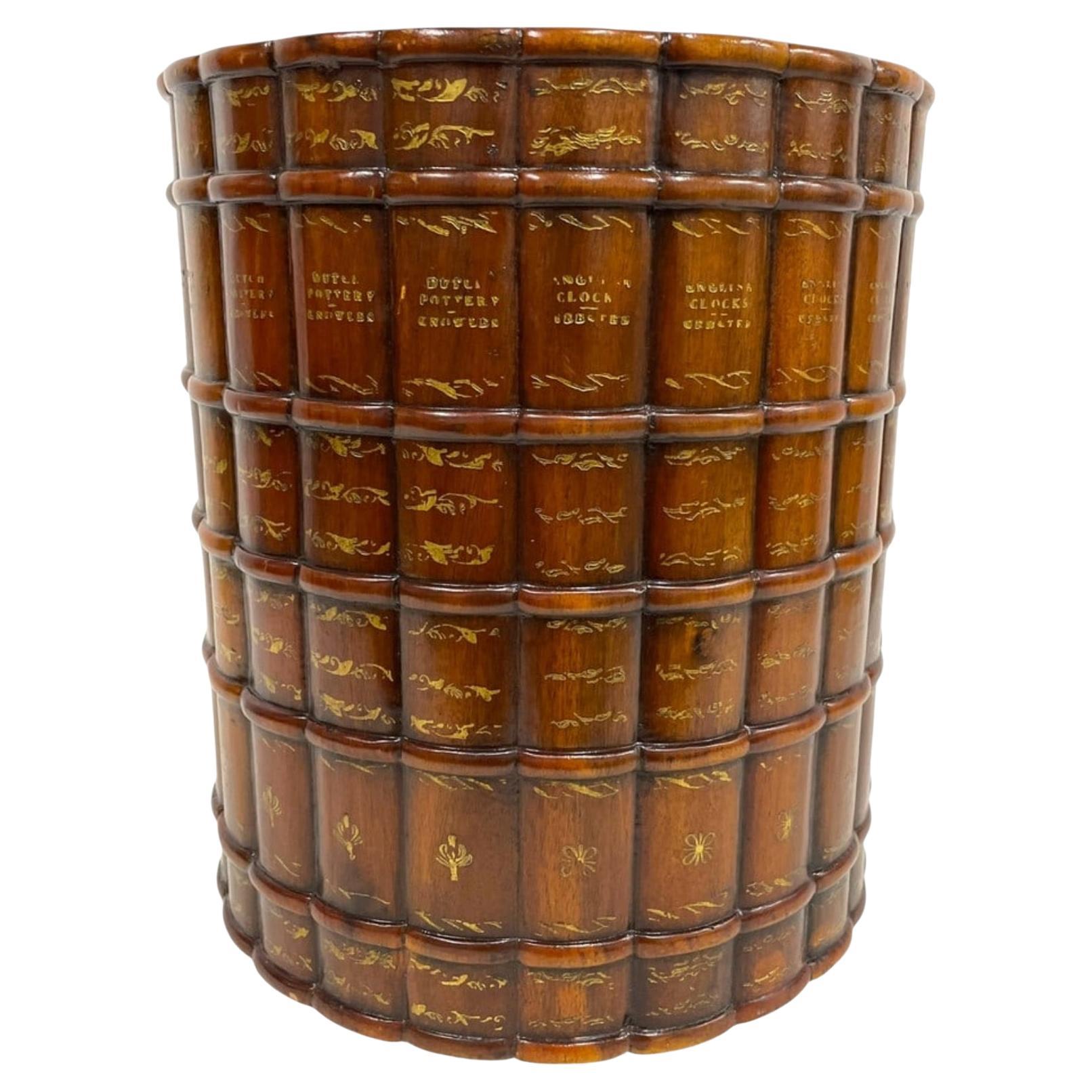 Leather Faux Book Waste Basket, by Theodor Alexander 14" H