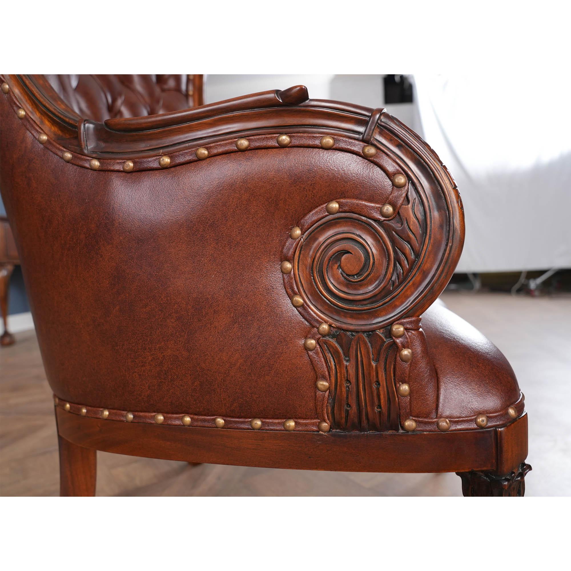Fauteuil de cheminée en cuir en vente 3
