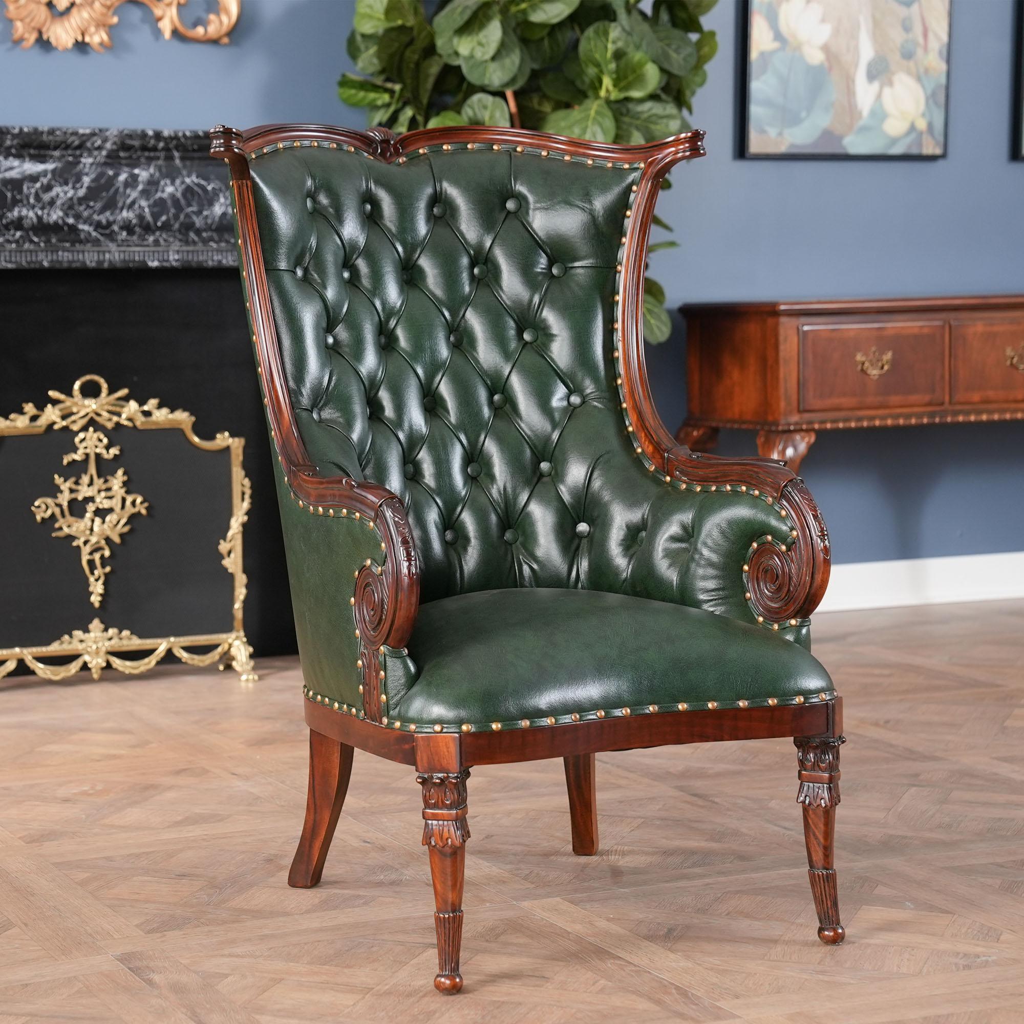 Renaissance Leather Fireside Chair For Sale