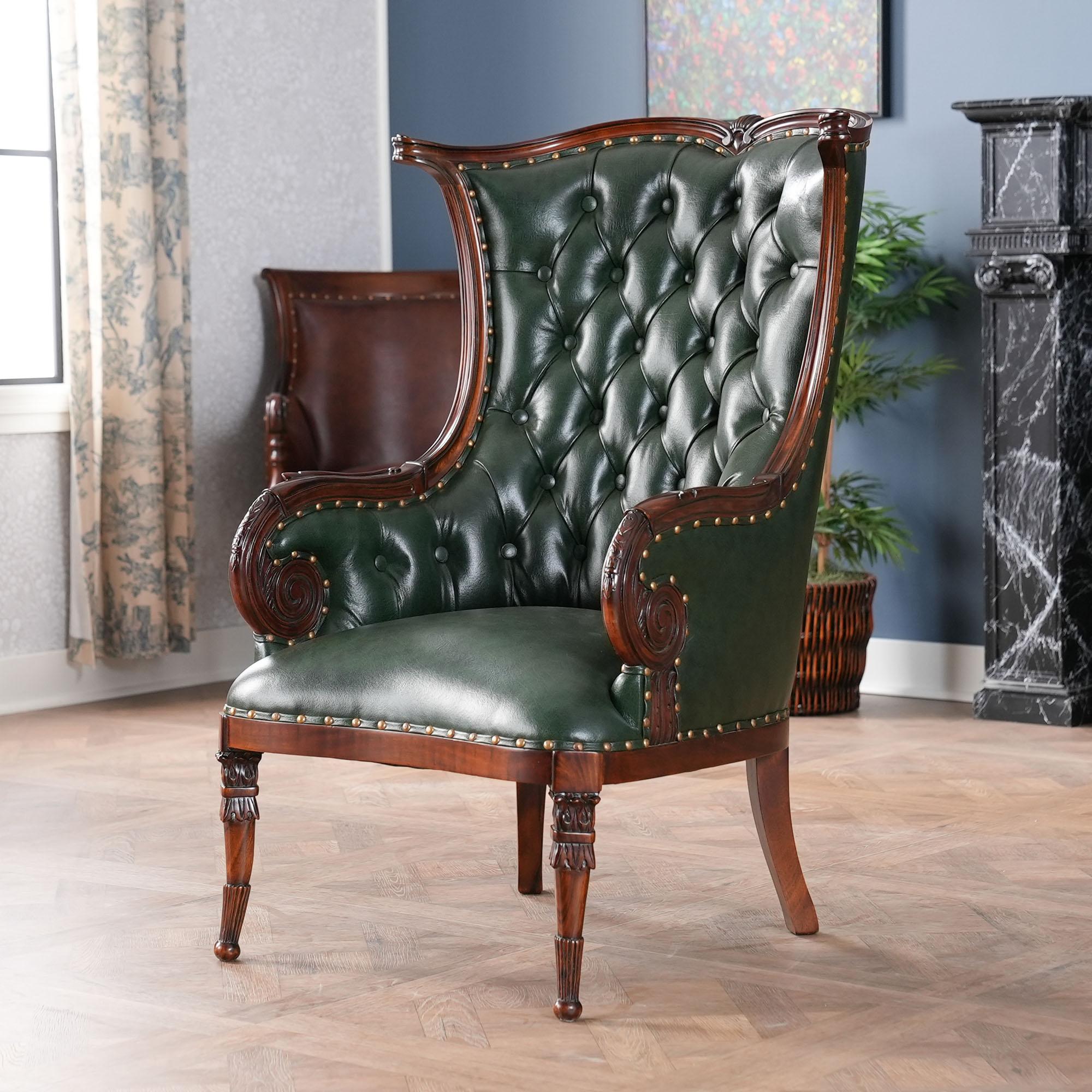 Indonesian Leather Fireside Chair For Sale