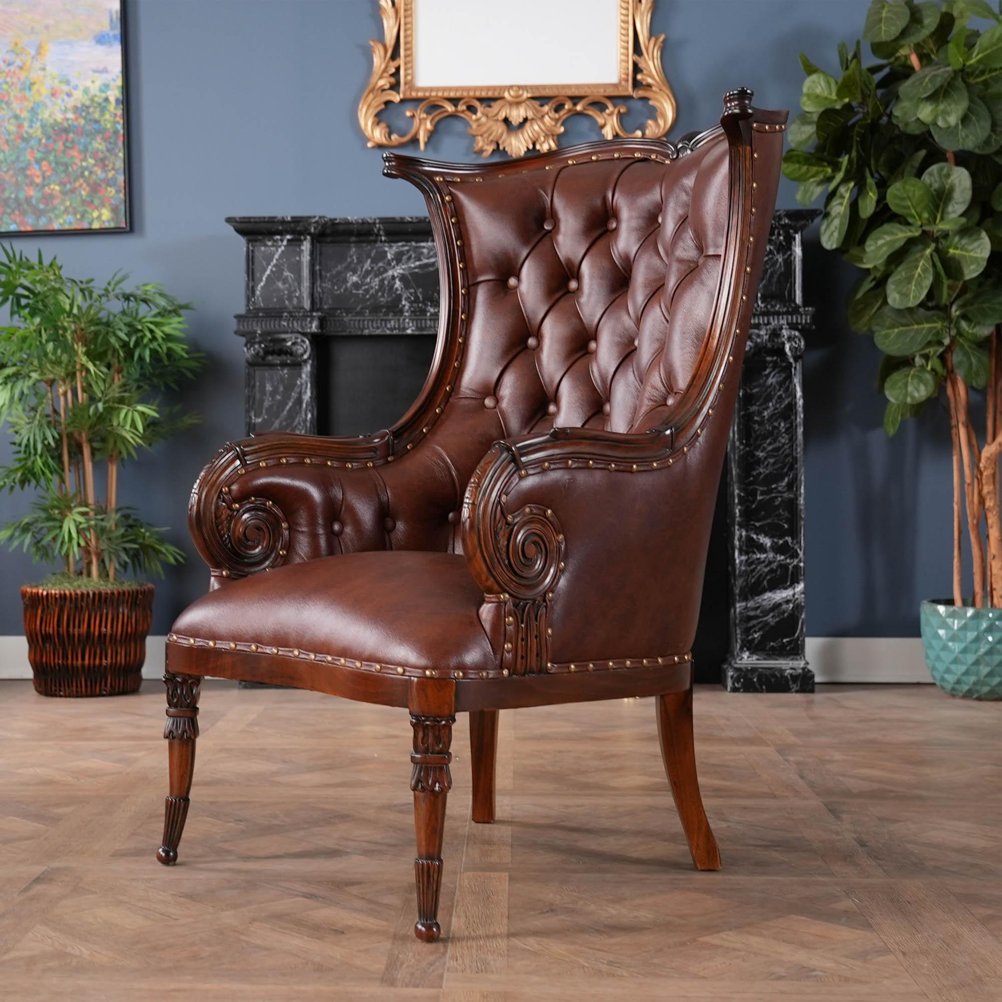 Renaissance Fauteuil de cheminée en cuir en vente