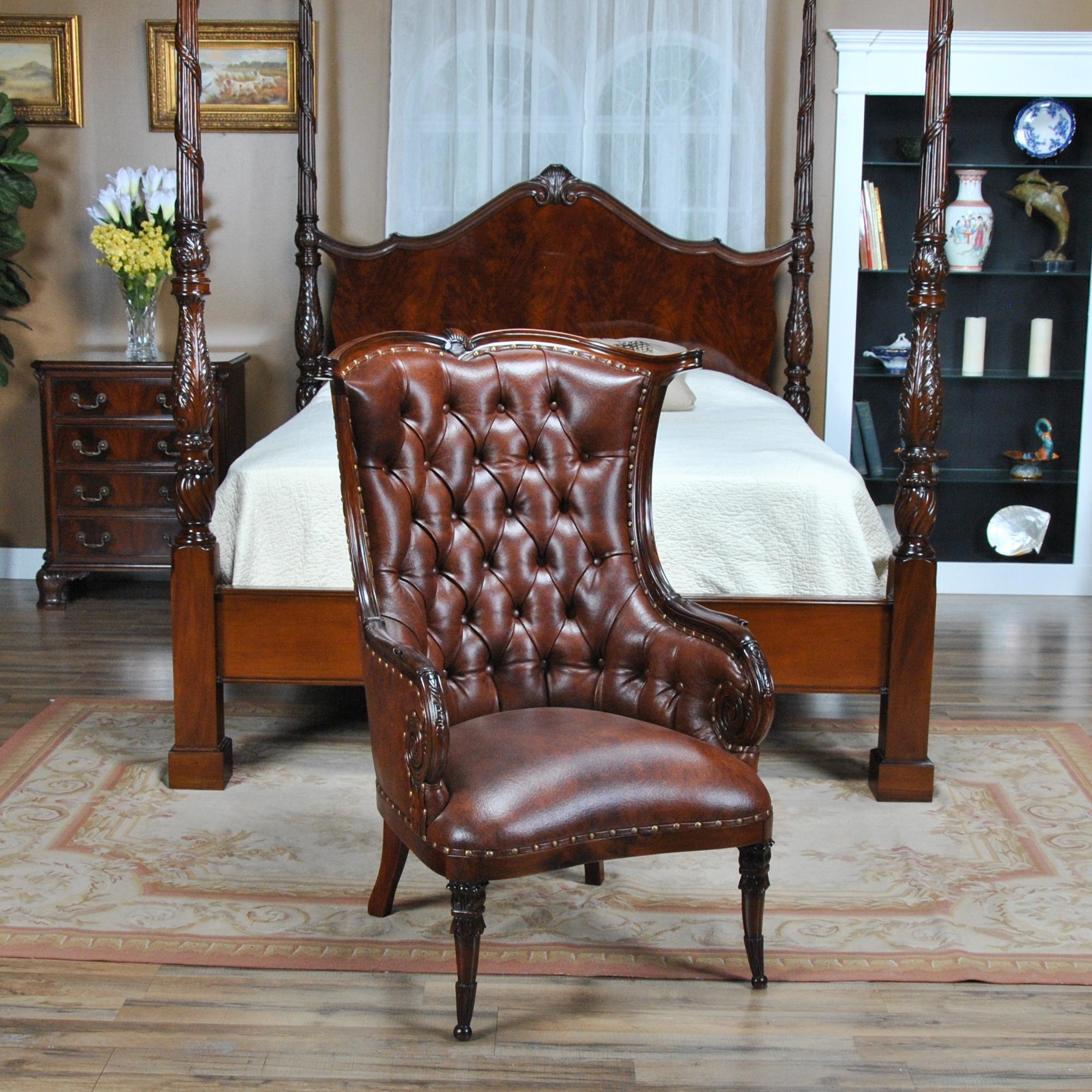 Contemporary Leather Fireside Chair For Sale