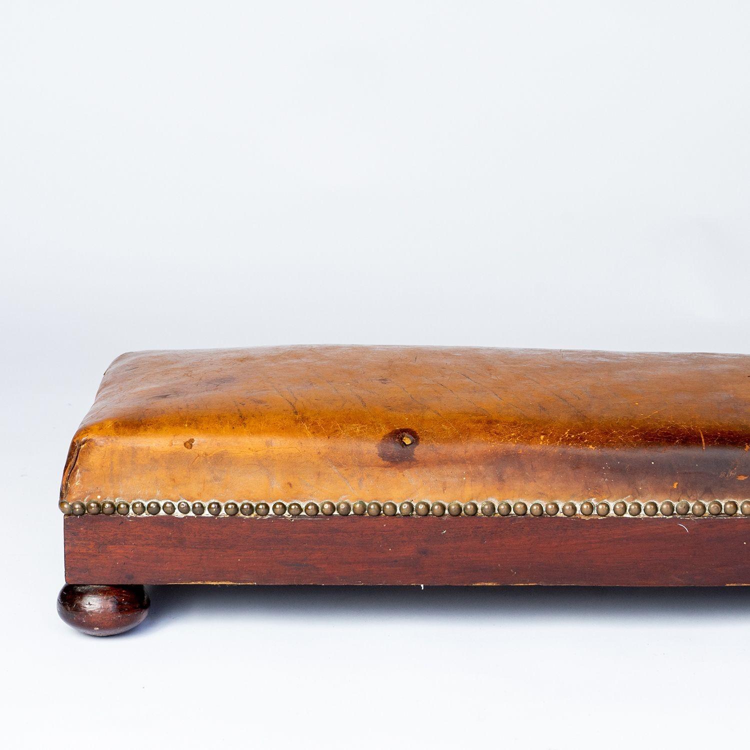 Antique Edwardian Leather Fireside Fender Foot Stool, Early 20th Century 8