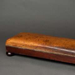 Antique Edwardian Leather Fireside Fender Foot Stool, Early 20th Century