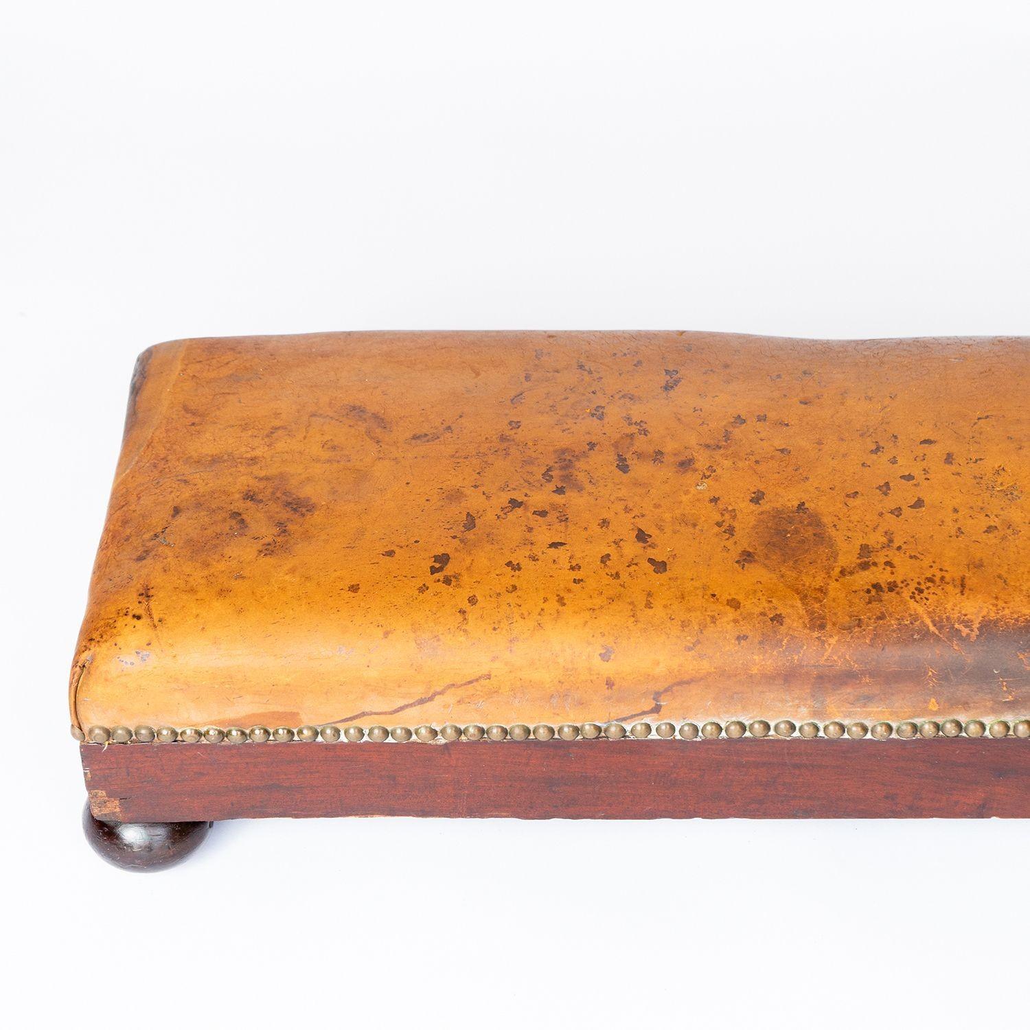 Brass Antique Edwardian Leather Fireside Fender Foot Stool, Early 20th Century