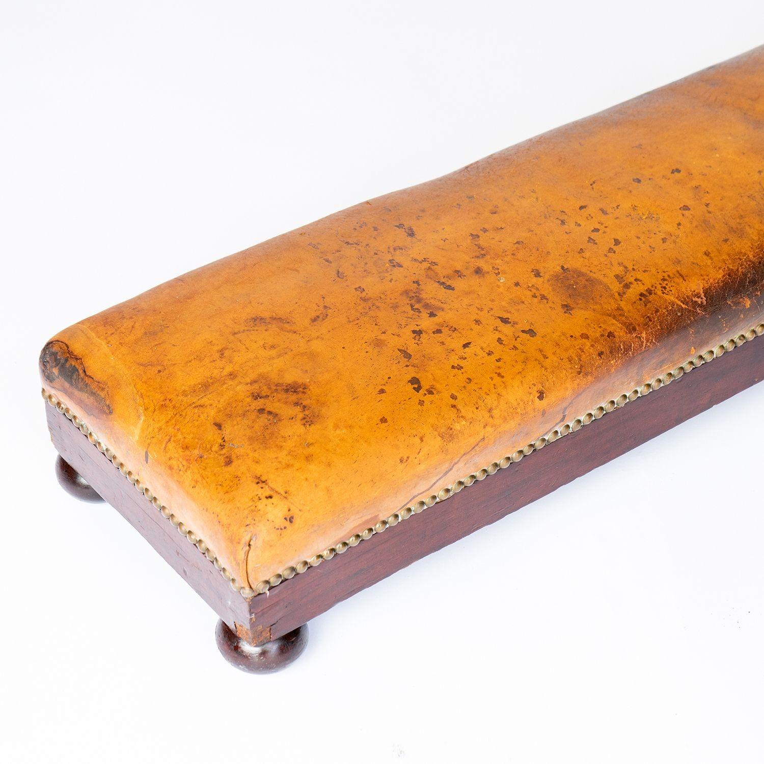 Antique Edwardian Leather Fireside Fender Foot Stool, Early 20th Century 3