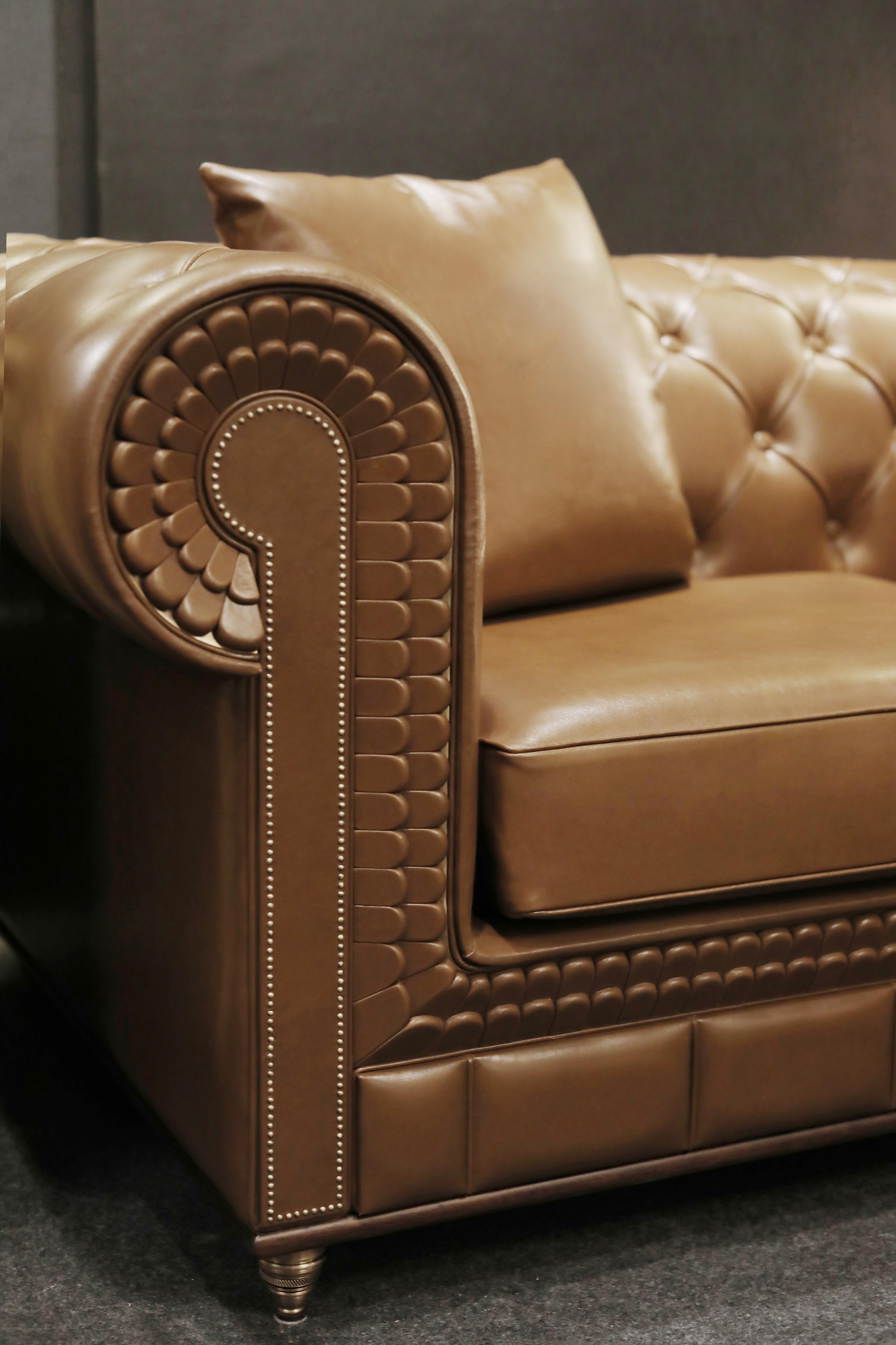 Modern Leather Fitz Study Sofa by Madheke For Sale