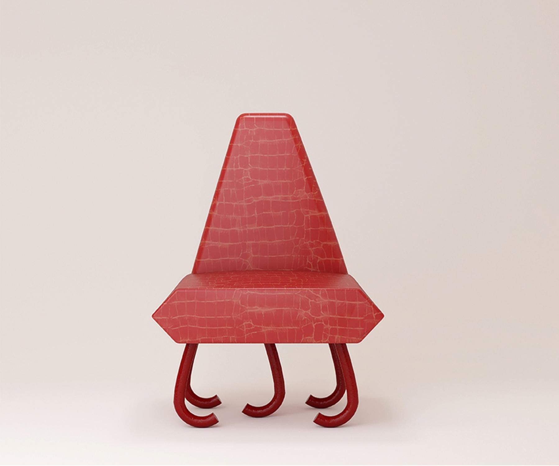 Ein auffälliges Ledermuster macht diesen Stuhl zum perfekten Begleiter. Mit geometrisch geformtem Sitz, auf fünf geschwungenen Beinen

Dimension. B 72 x T 70 x H 46 cm
Material. Struktur aus Holz, mit Leder.

