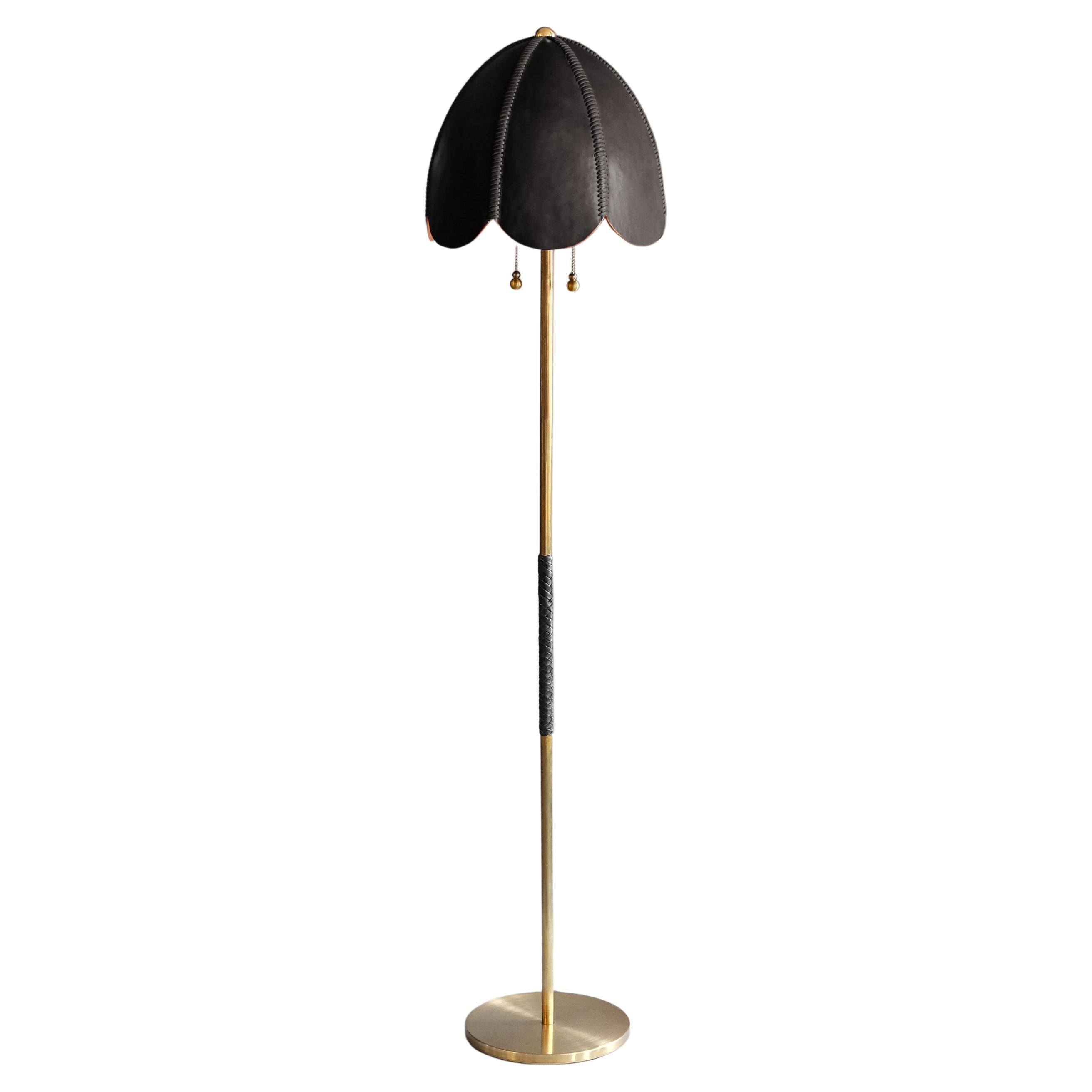 Leather Floor Lamp, Black, Doma, Saddle Lamp Collection For Sale