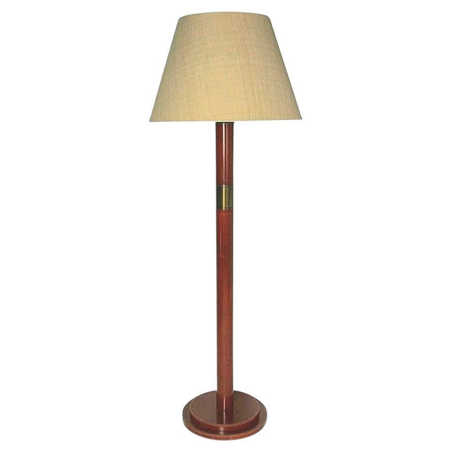 Art Deco Style Floor Lamp in Leather and Bronze by Thierry Despont For Sale