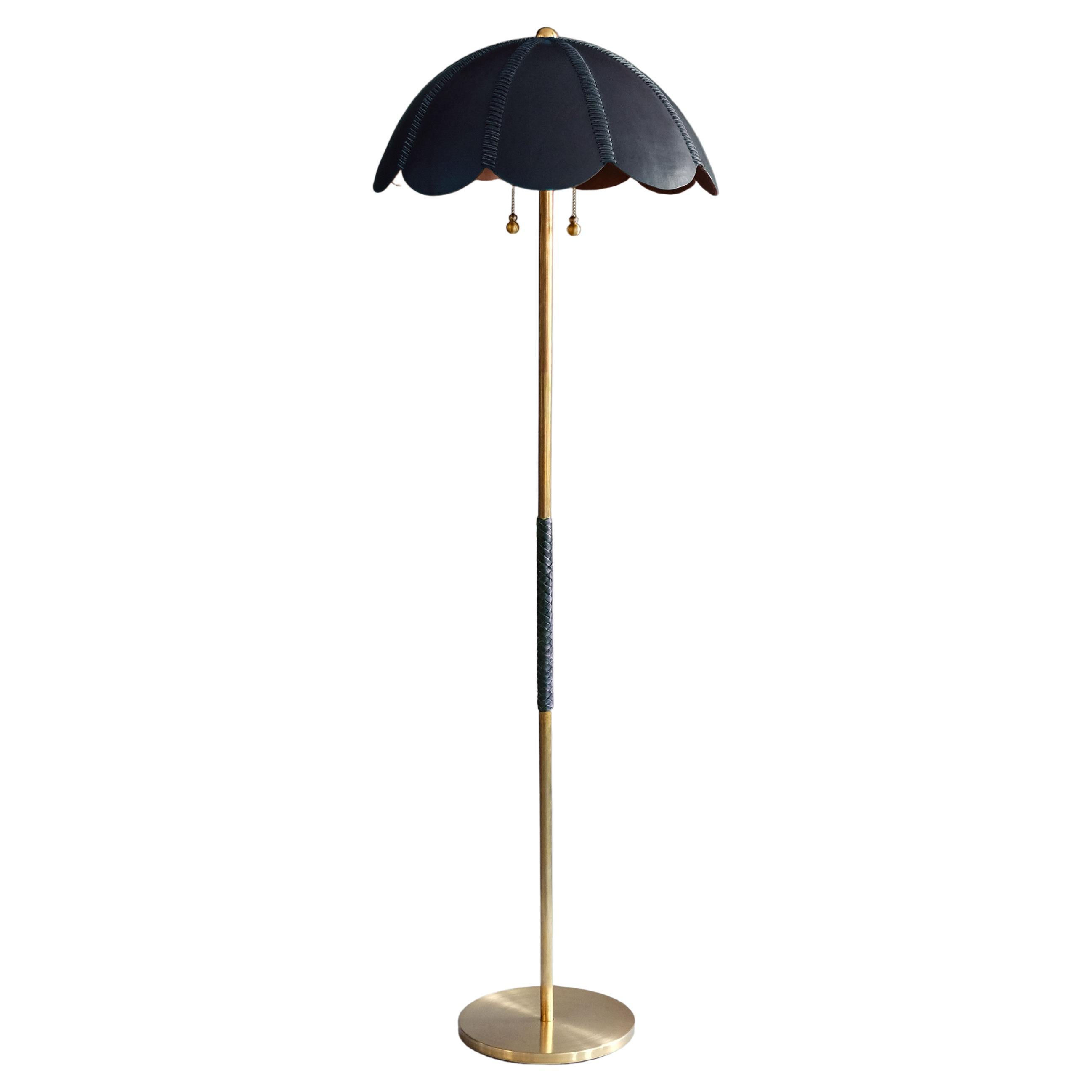 Leather Floor Lamp, Cobalt, Capa, Saddle Lamp Collection For Sale