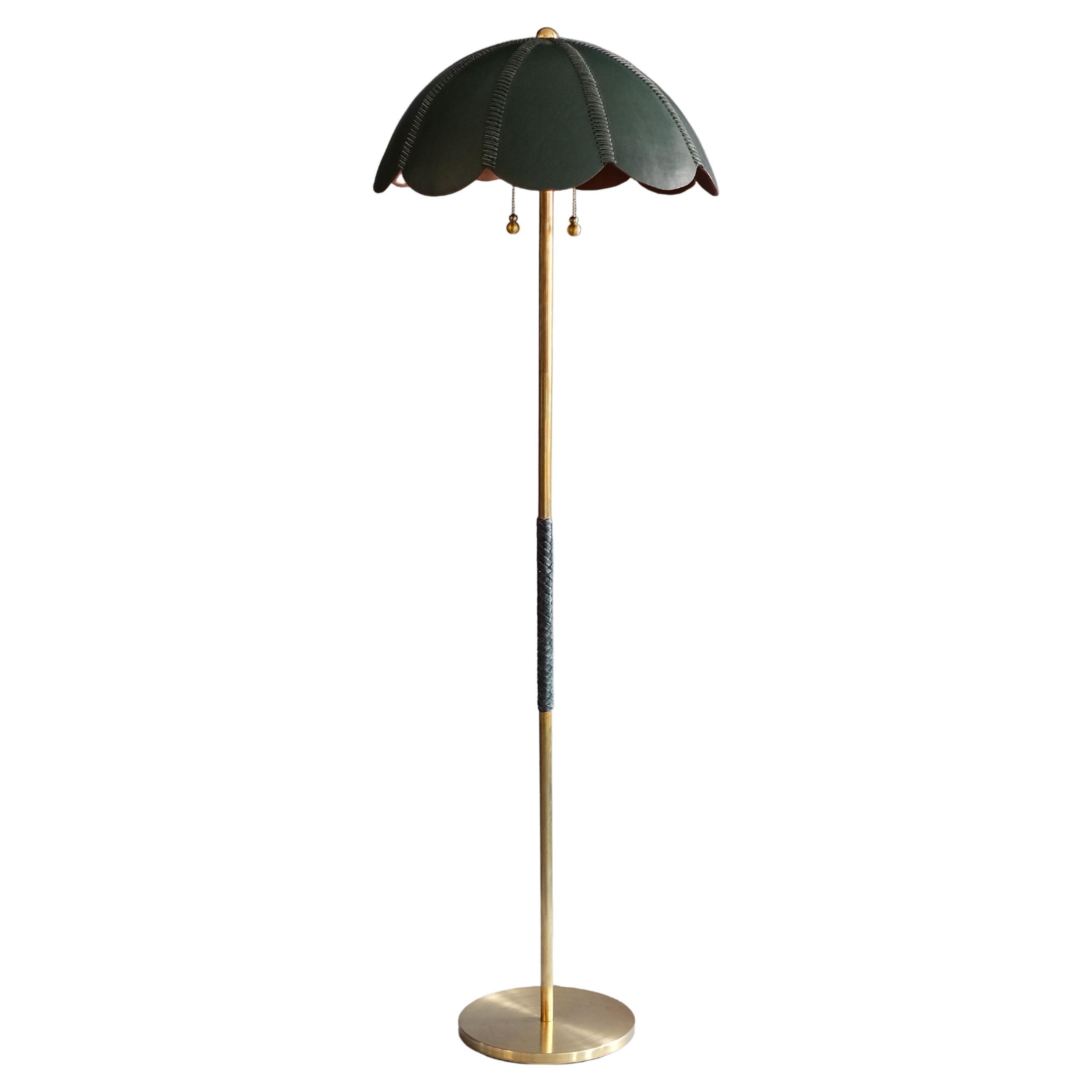 Lampada da terra in pelle, verde smeraldo, Capa, Collezione di lampade Saddle in vendita