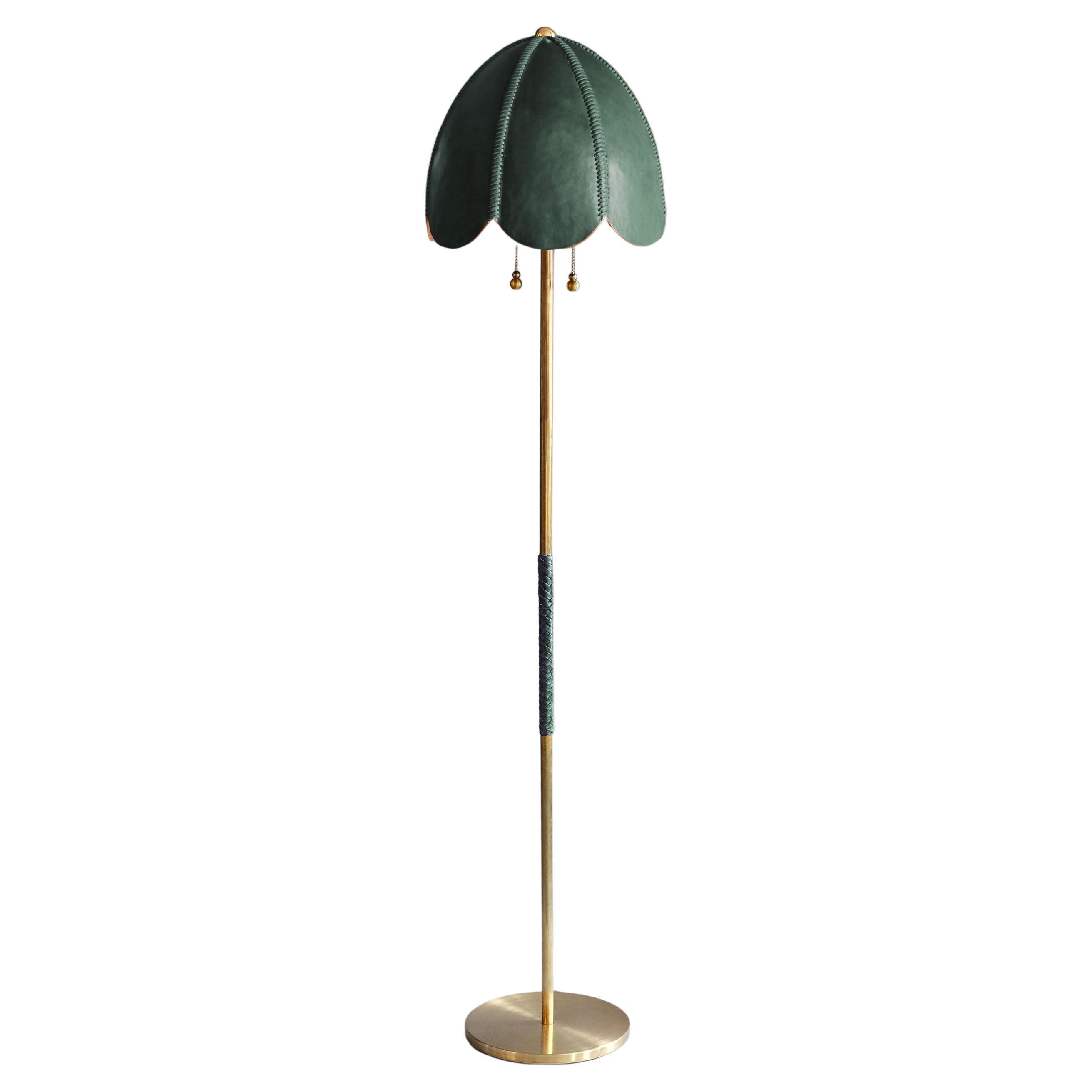 Lampadaire en cuir, vert émeraude, Doma, collection lampe de selle en vente
