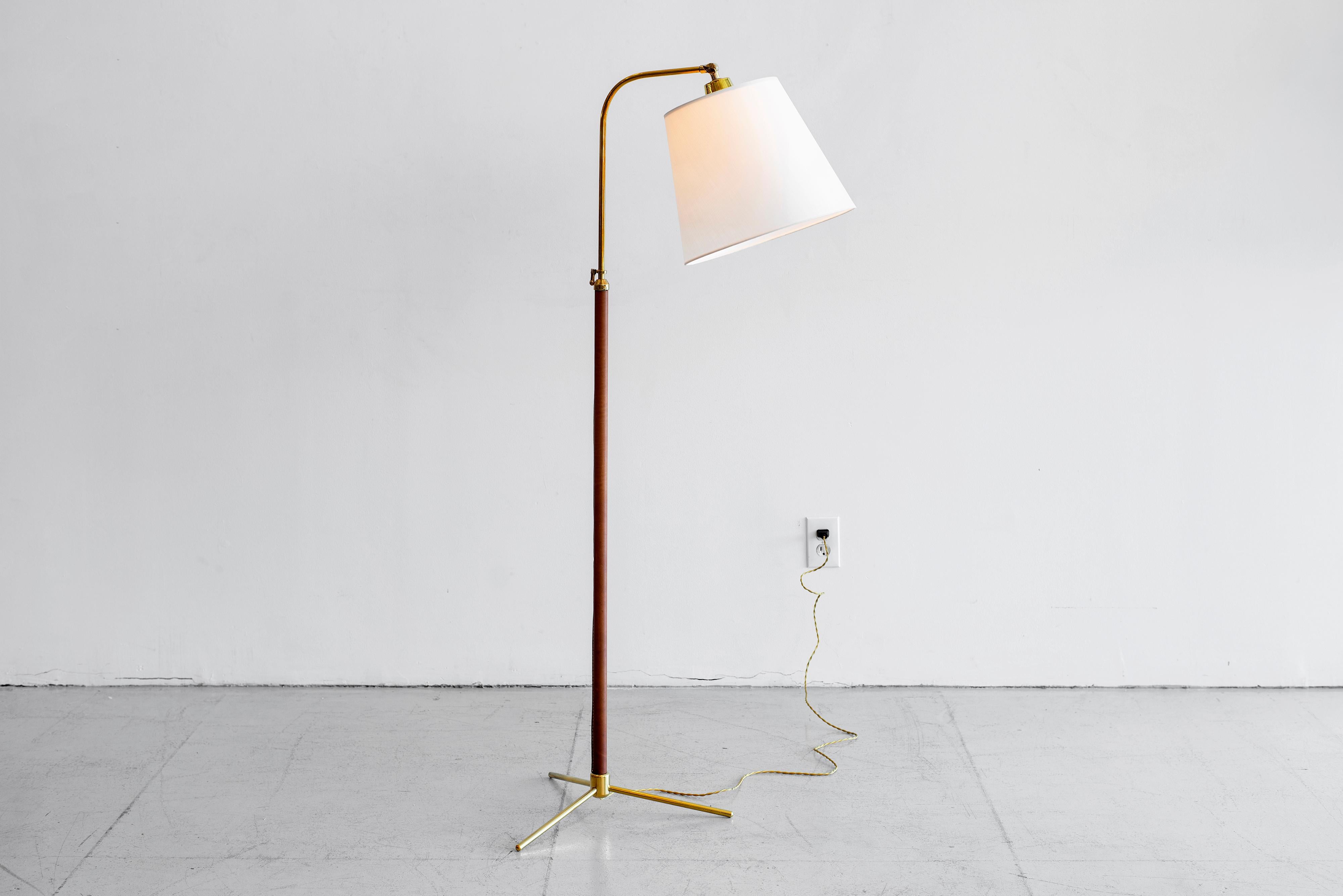 French Leather Floor Lamp in the Style of Jacques Adnet
